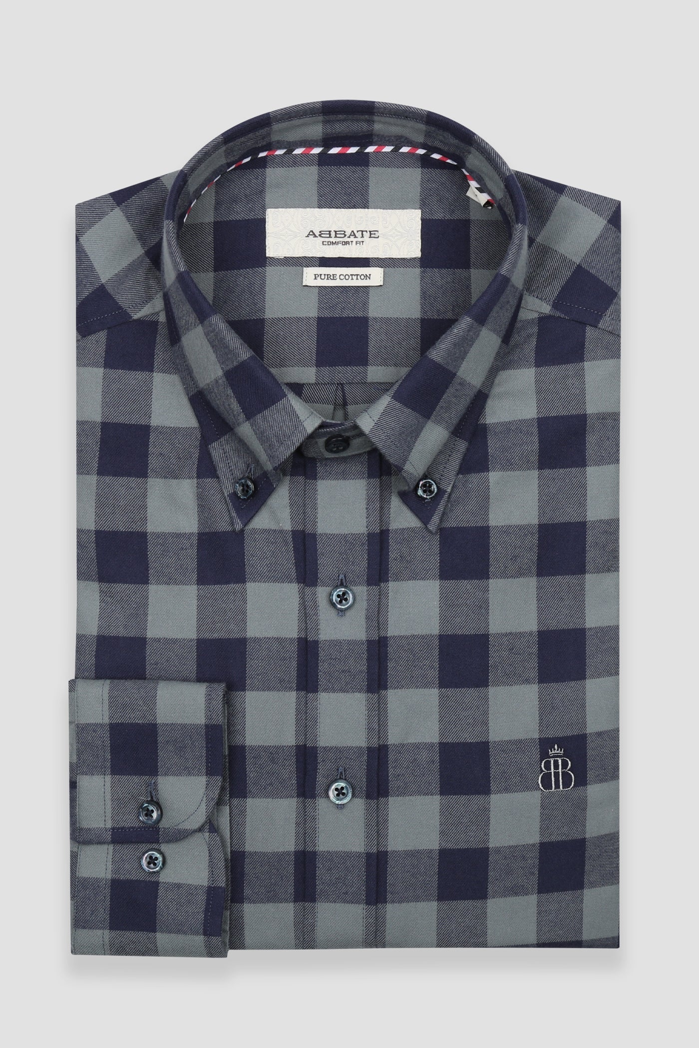 Abbate Luis Twill Pamuklu Comfort Fit Açık Gri Düğmeli Yaka Erkek Ekoseli Gömlek