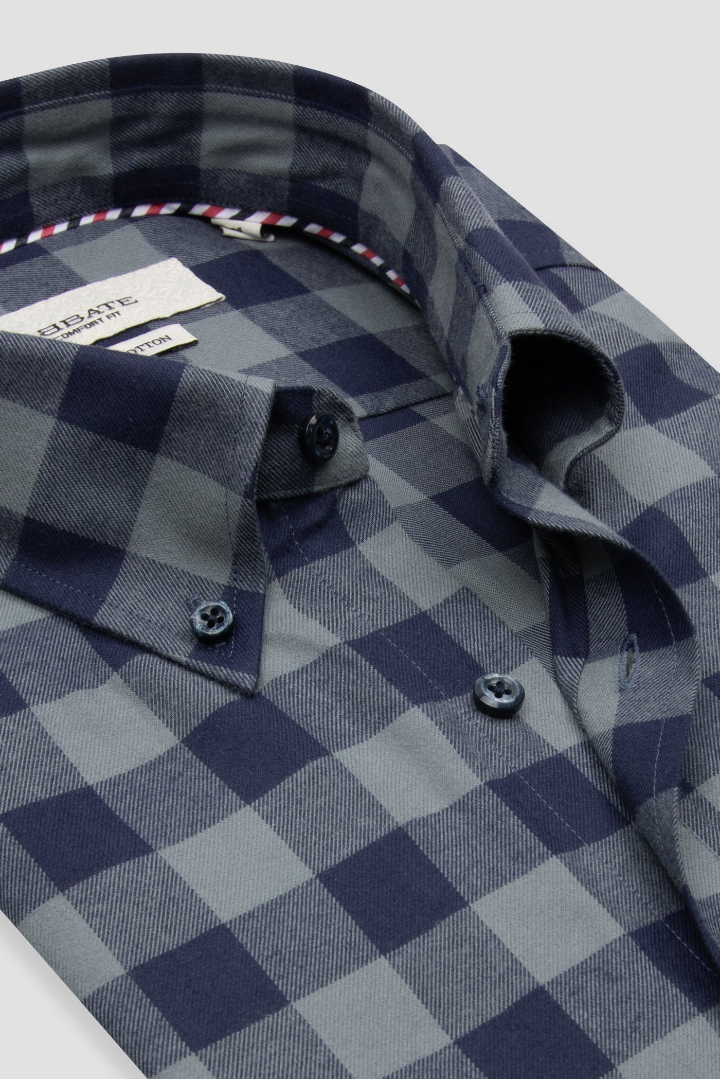 Abbate Luis Twill Pamuklu Comfort Fit Açık Gri Düğmeli Yaka Erkek Ekoseli Gömlek