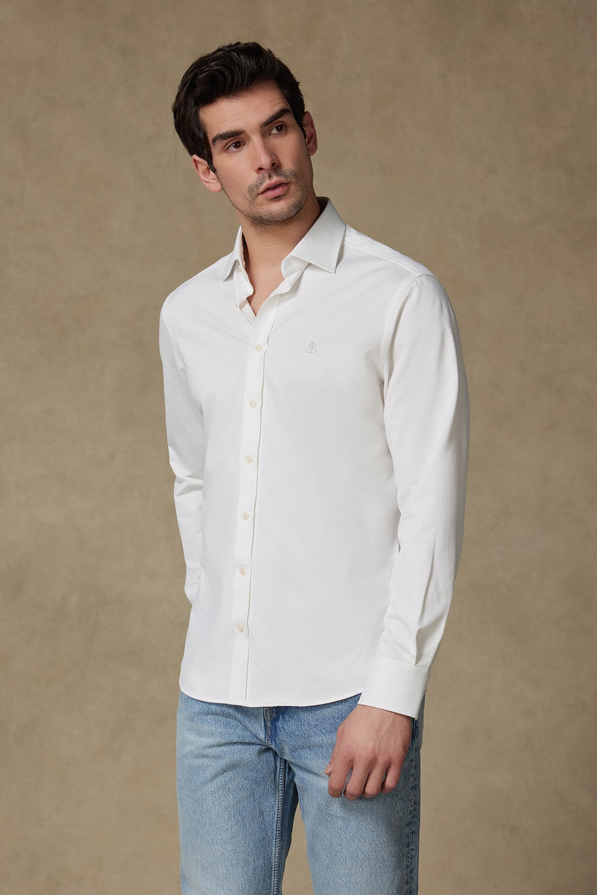 Abbate Rico Jersey Pamuk Karışımlı Comfort Fit Beyaz Klasik Yaka Erkek Düz Gömlek