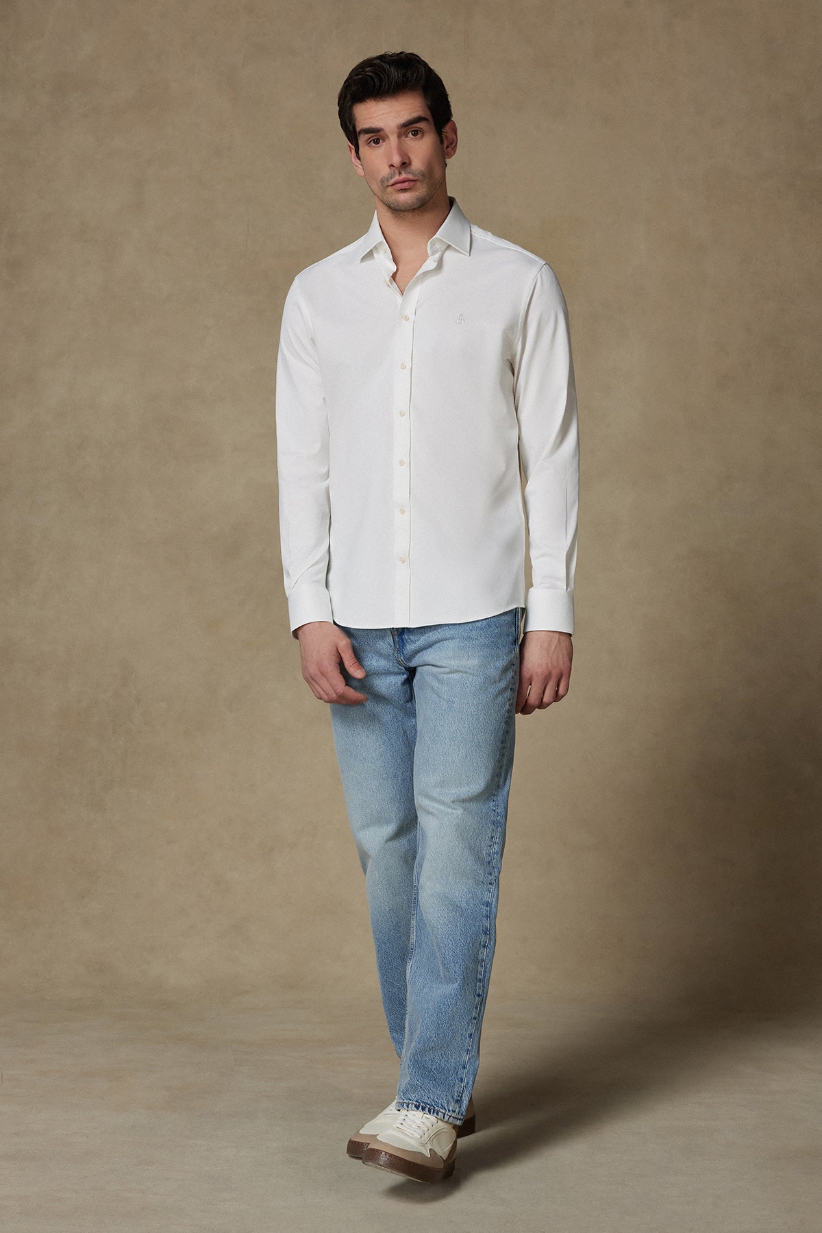 Abbate Rico Jersey Pamuk Karışımlı Comfort Fit Beyaz Klasik Yaka Erkek Düz Gömlek