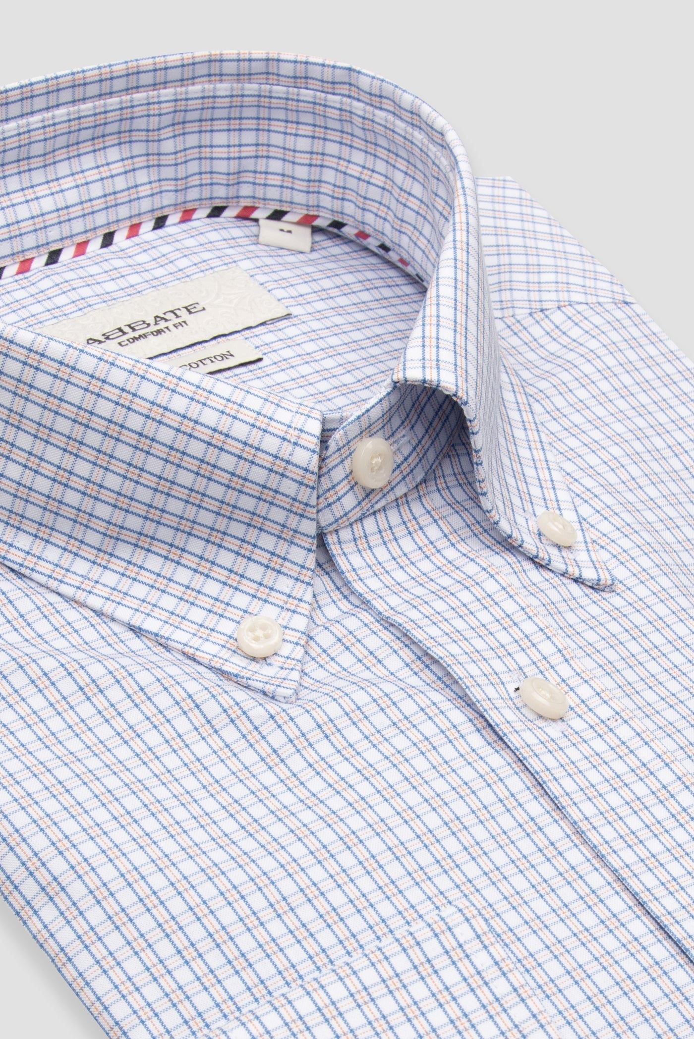 Abbate Aldo Poplin Pamuklu Comfort Fit Açık Mavi Düğmeli Yaka Erkek Kareli Gömlek