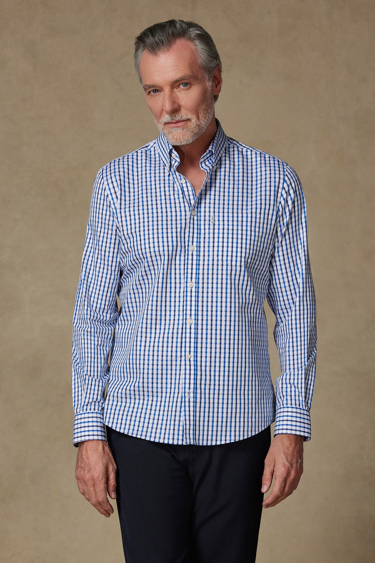 Abbate Aldo Armür Pamuklu Comfort Fit Açık Mavi Düğmeli Yaka Erkek Kareli Gömlek