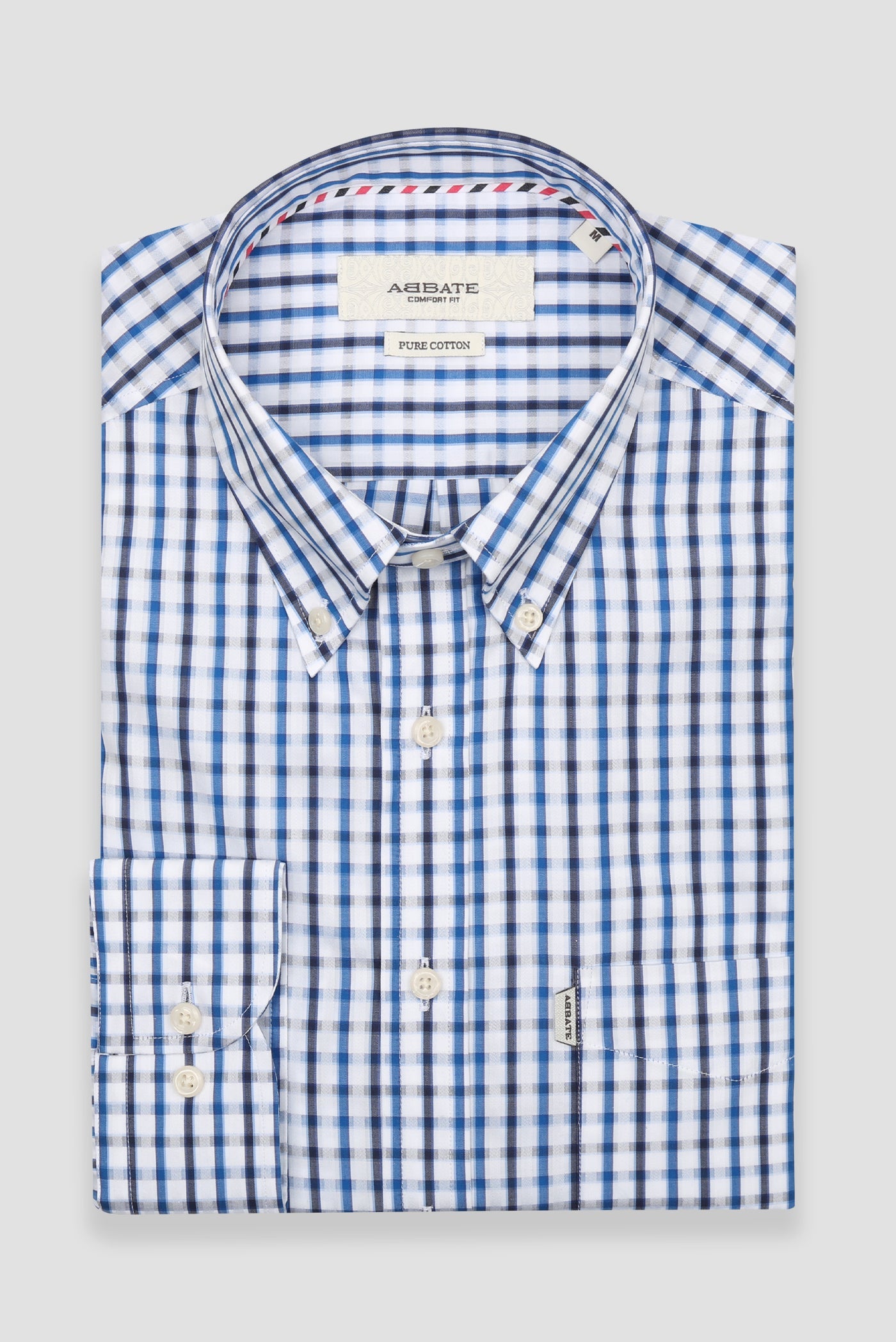 Abbate Aldo Armür Pamuklu Comfort Fit Açık Mavi Düğmeli Yaka Erkek Kareli Gömlek