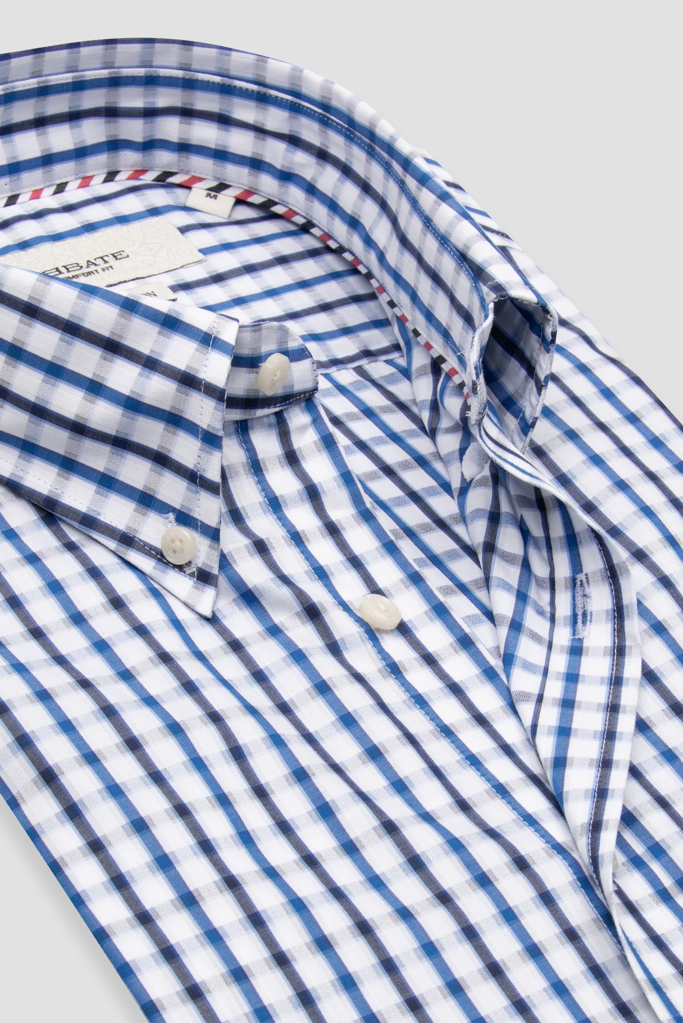 Abbate Aldo Armür Pamuklu Comfort Fit Açık Mavi Düğmeli Yaka Erkek Kareli Gömlek