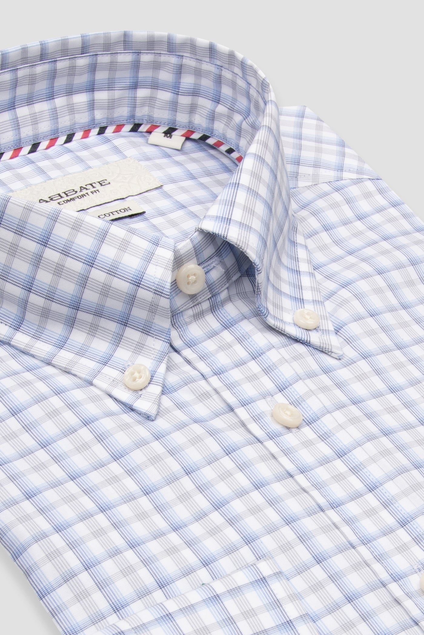 Abbate Aldo Poplin Pamuklu Comfort Fit Açık Mavi Düğmeli Yaka Erkek Kareli Gömlek