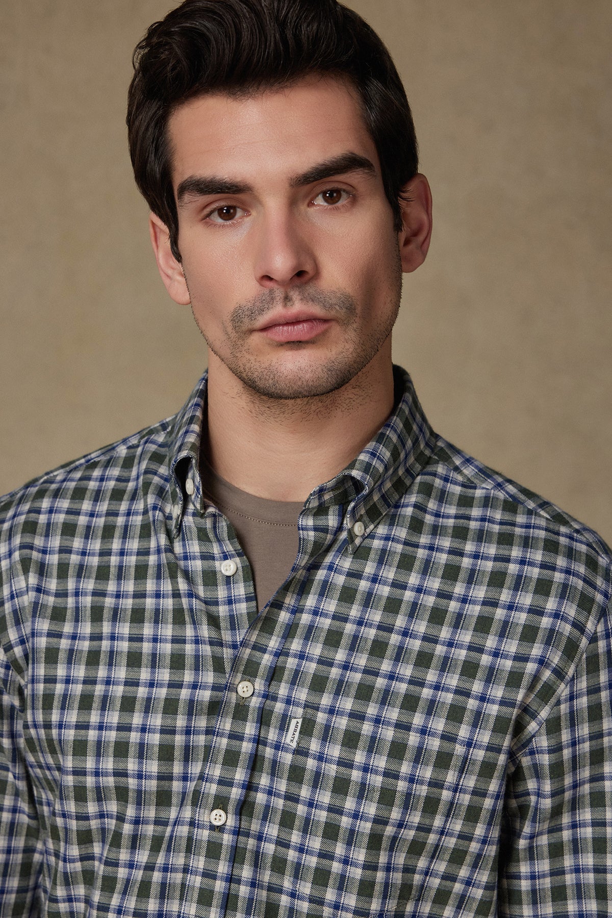 Abbate Aldo Poplin Pamuklu Comfort Fit Yeşil Düğmeli Yaka Erkek Kareli Gömlek