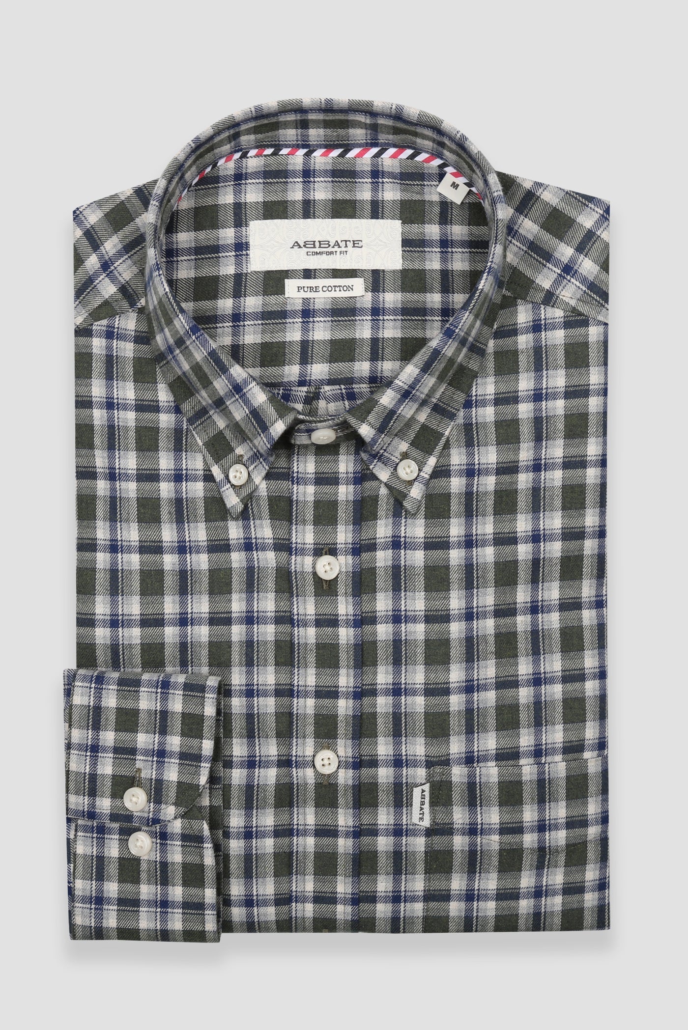 Abbate Aldo Poplin Pamuklu Comfort Fit Yeşil Düğmeli Yaka Erkek Kareli Gömlek