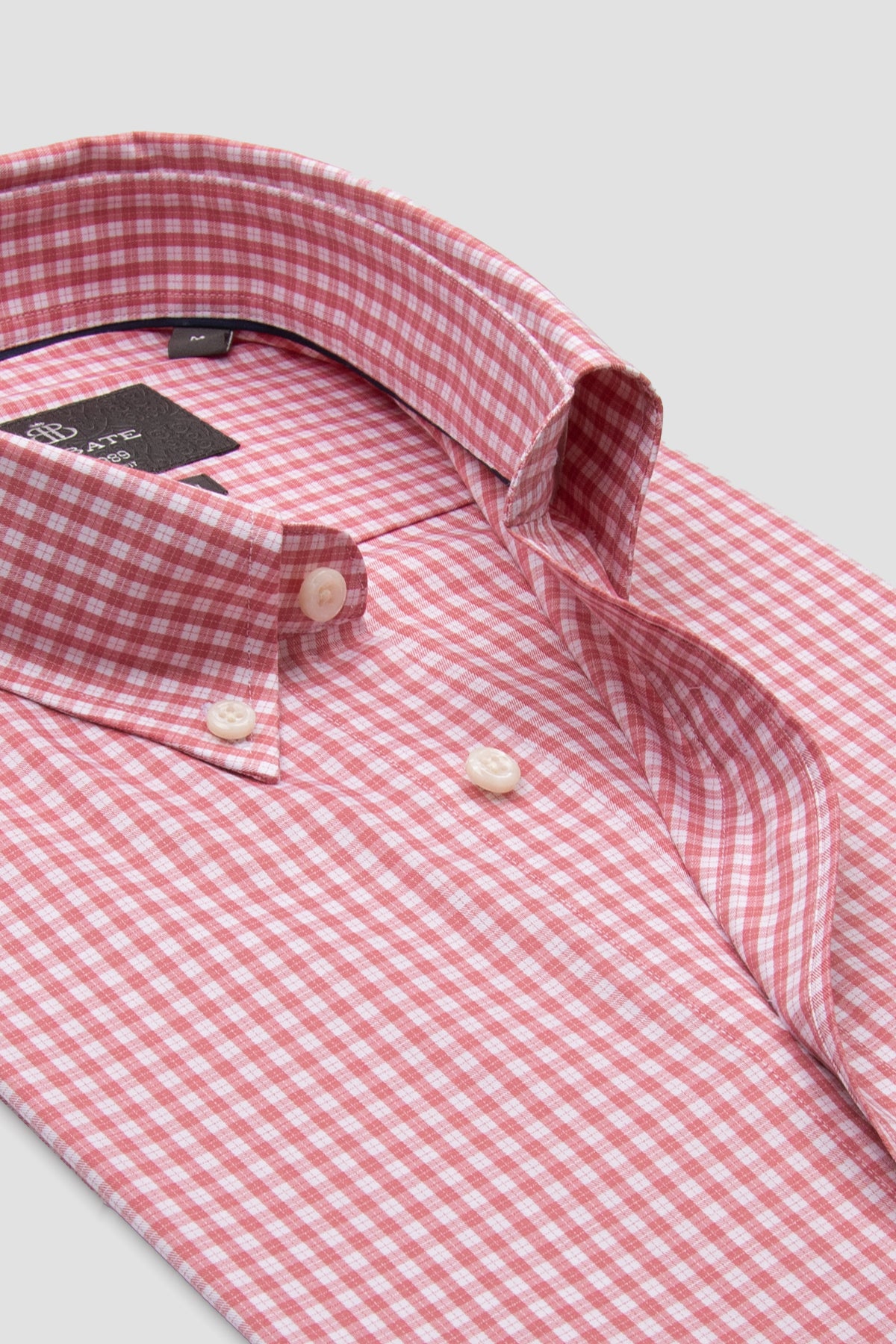 Abbate Aldo Poplin Pamuklu Comfort Fit Pembe Düğmeli Yaka Erkek Kareli Gömlek