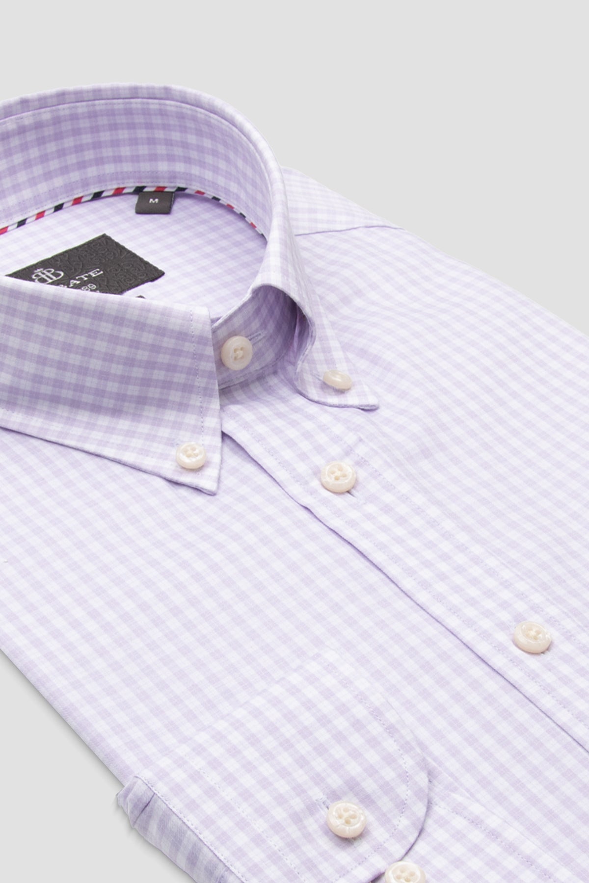 Abbate Aldo Poplin Pamuklu Comfort Fit Mor Düğmeli Yaka Erkek Kareli Gömlek