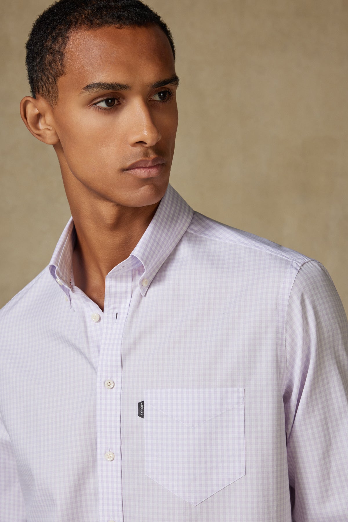 Abbate Aldo Poplin Pamuklu Comfort Fit Mor Düğmeli Yaka Erkek Kareli Gömlek