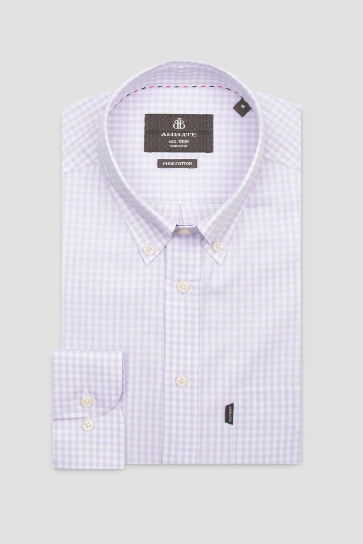Abbate Aldo Poplin Pamuklu Comfort Fit Mor Düğmeli Yaka Erkek Kareli Gömlek