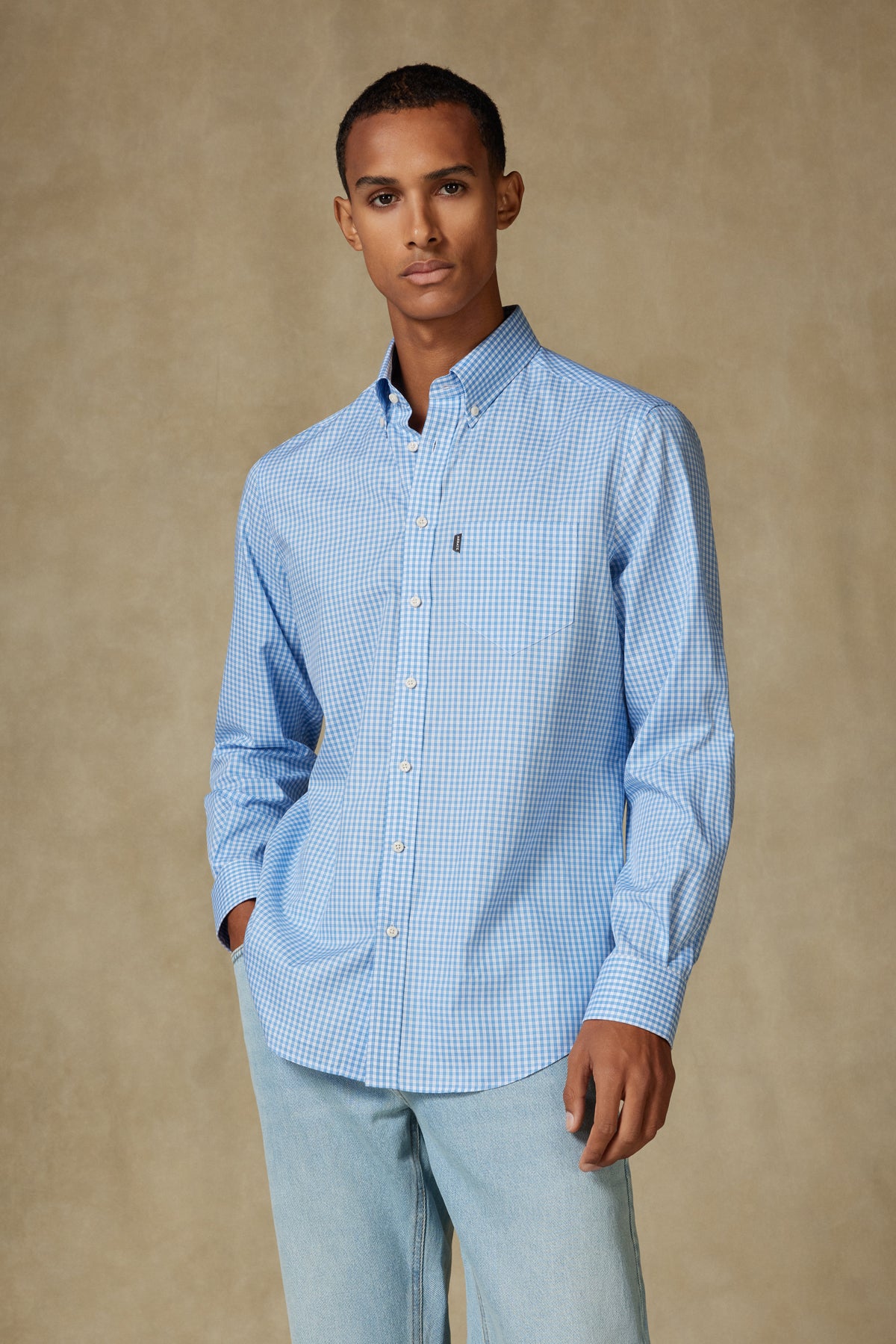 Abbate Aldo Poplin Pamuklu Comfort Fit Koyu Mavi Düğmeli Yaka Erkek Kareli Gömlek