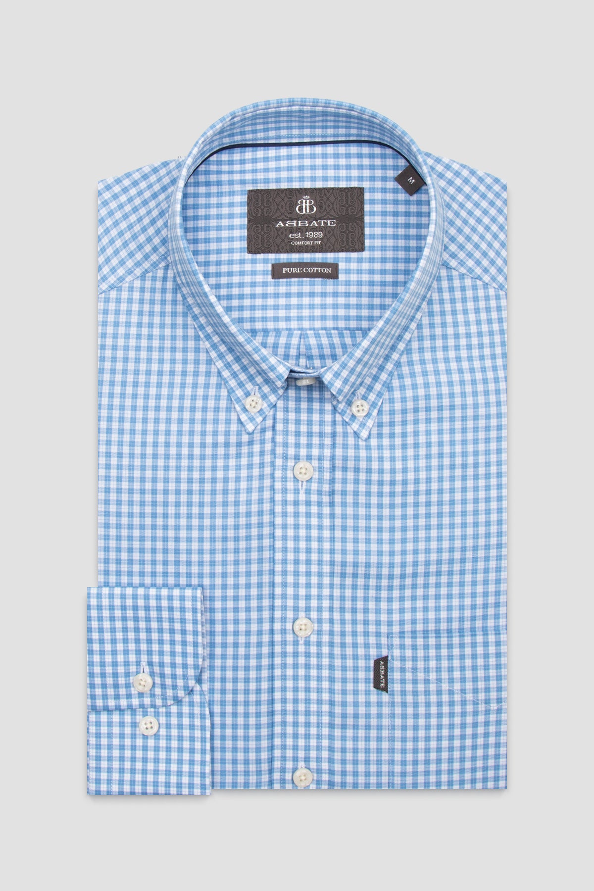 Abbate Aldo Poplin Pamuklu Comfort Fit Koyu Mavi Düğmeli Yaka Erkek Kareli Gömlek