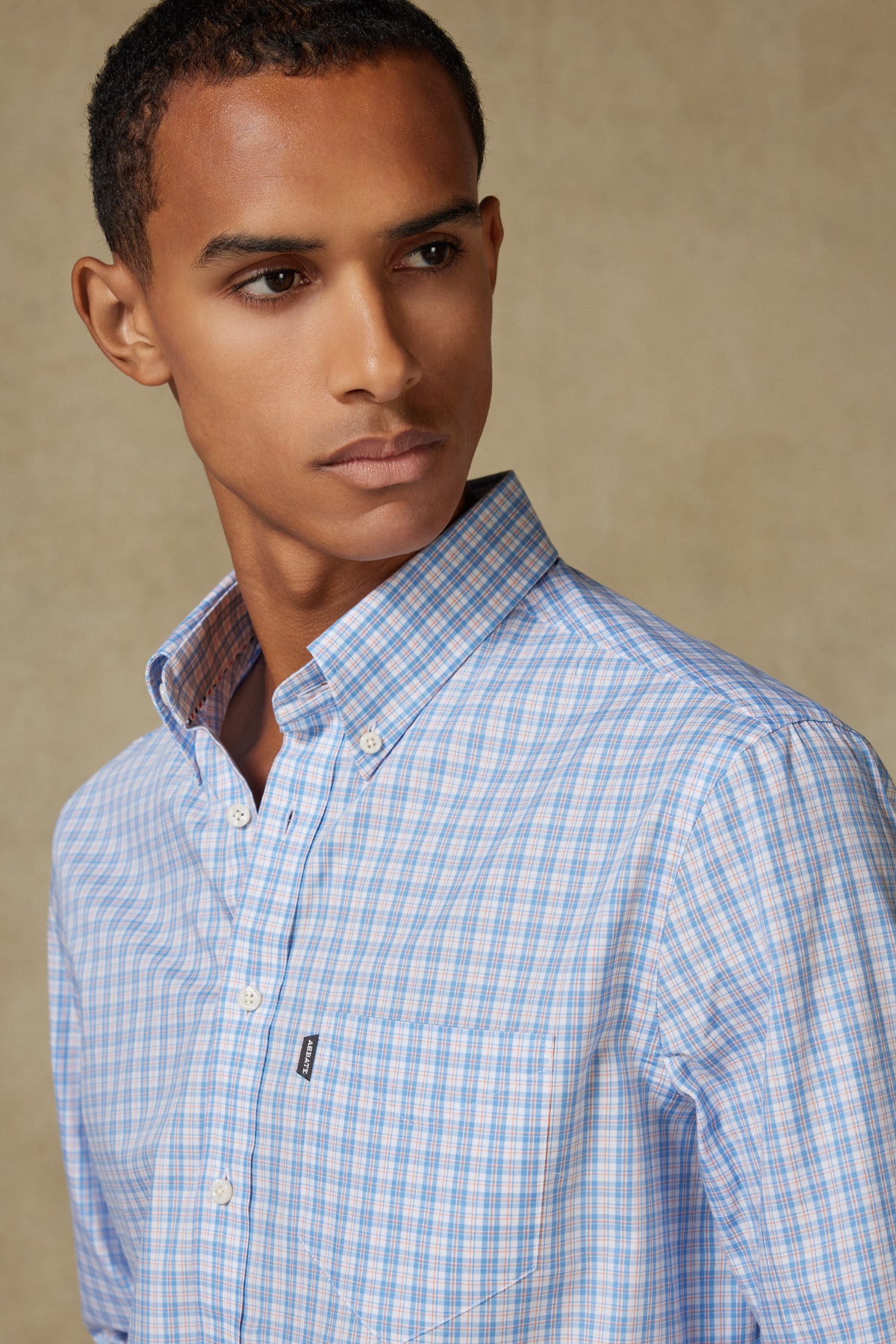 Abbate Aldo Poplin Pamuklu Comfort Fit Turuncu Düğmeli Yaka Erkek Kareli Gömlek