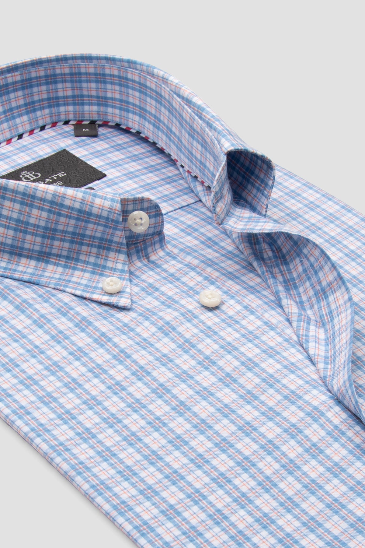 Abbate Aldo Poplin Pamuklu Comfort Fit Turuncu Düğmeli Yaka Erkek Kareli Gömlek