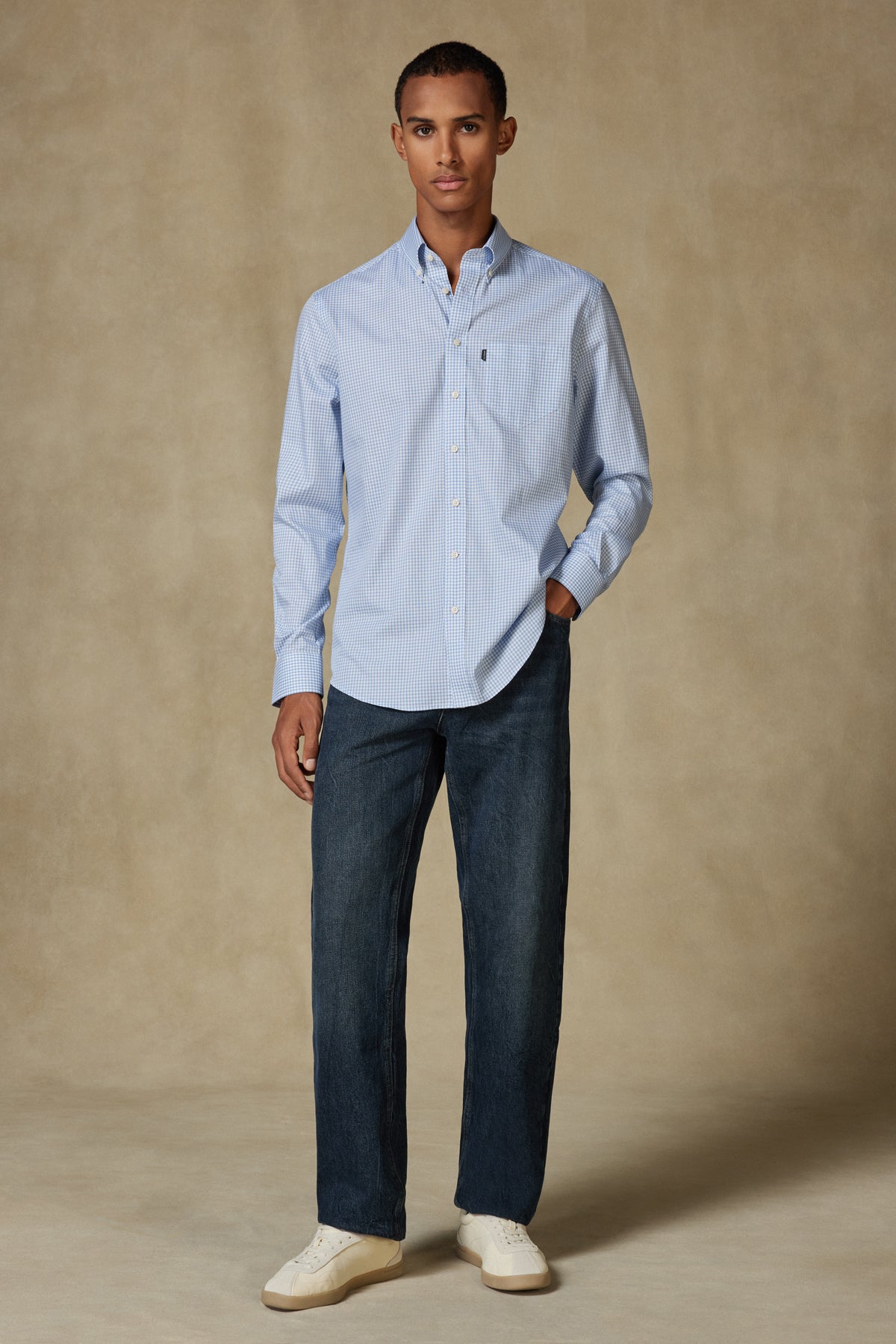 Abbate Aldo Poplin Pamuklu Comfort Fit Açık Mavi Düğmeli Yaka Erkek Kareli Gömlek