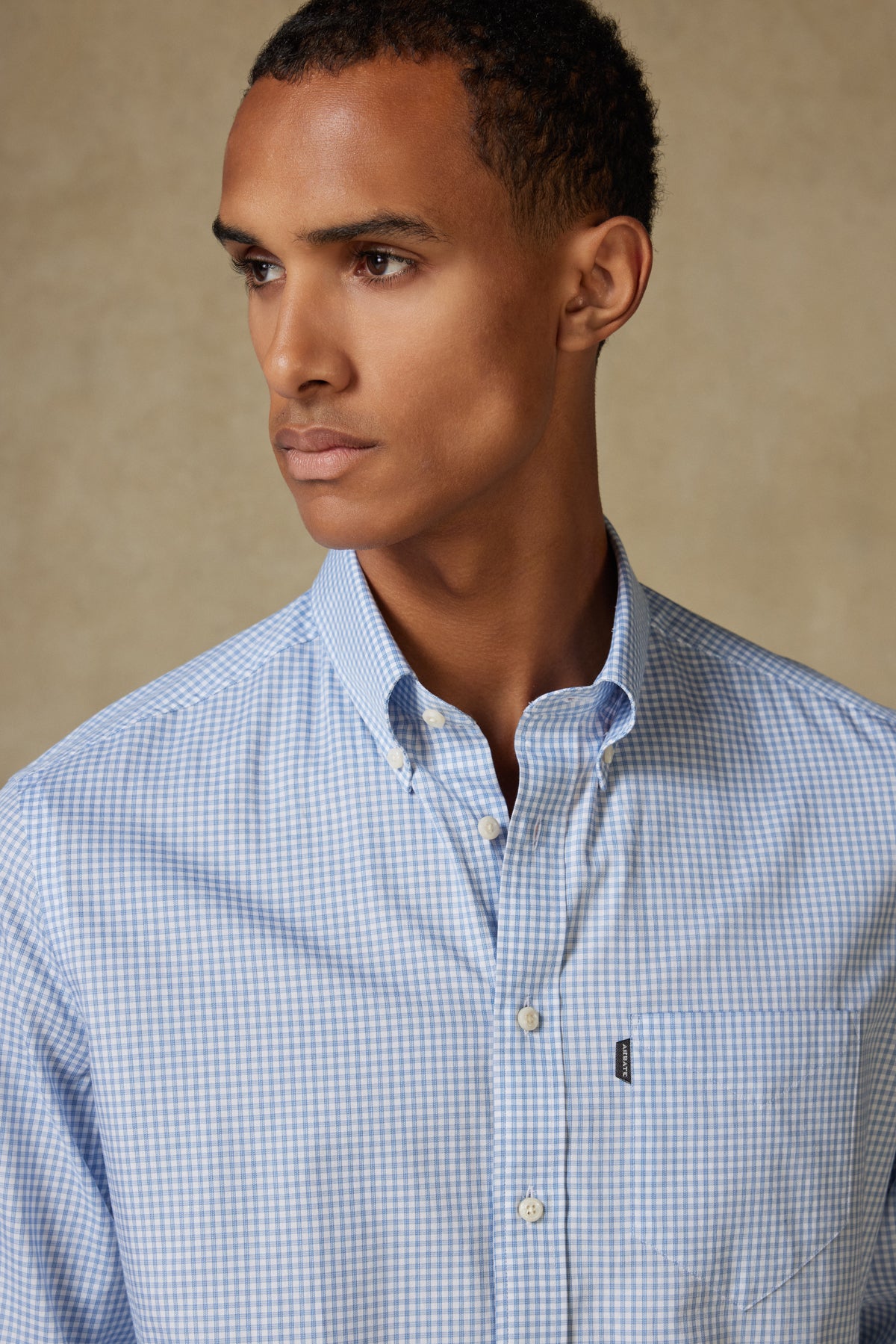 Abbate Aldo Poplin Pamuklu Comfort Fit Açık Mavi Düğmeli Yaka Erkek Kareli Gömlek