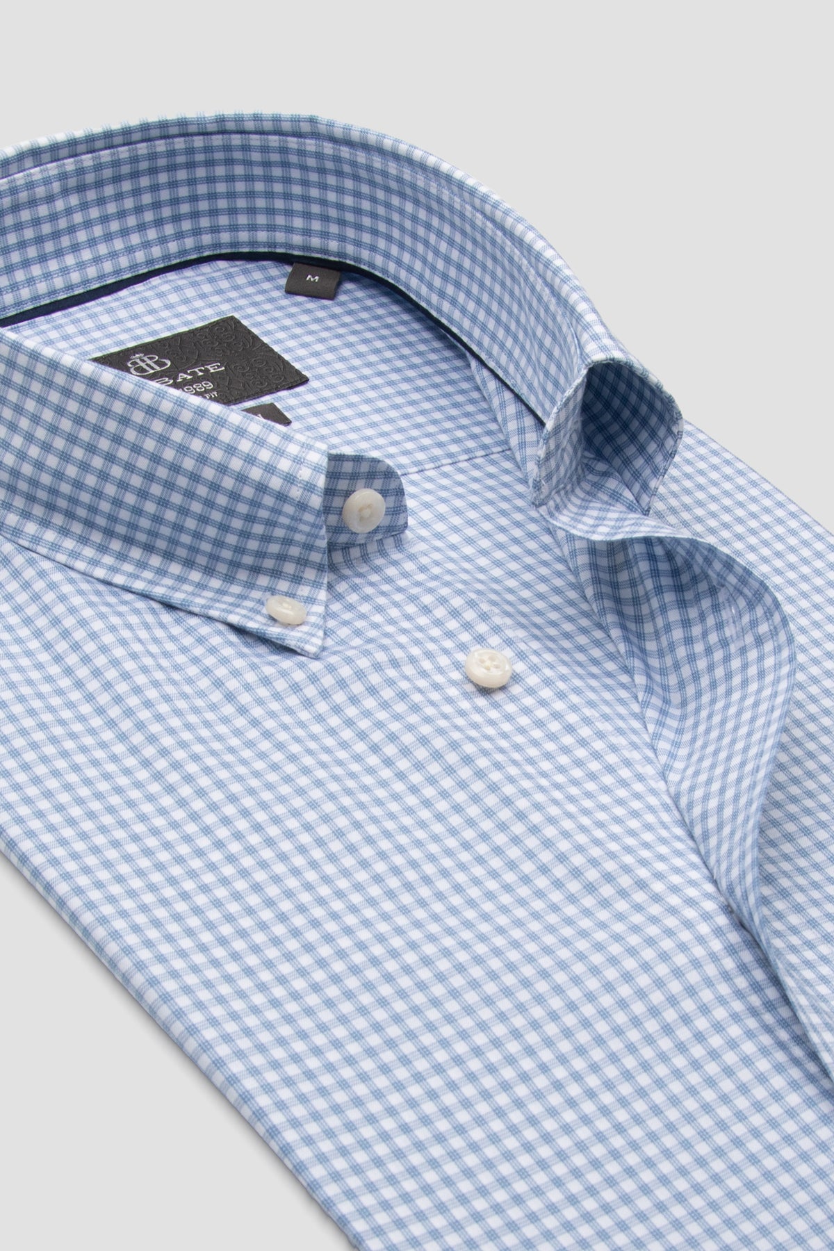 Abbate Aldo Poplin Pamuklu Comfort Fit Açık Mavi Düğmeli Yaka Erkek Kareli Gömlek