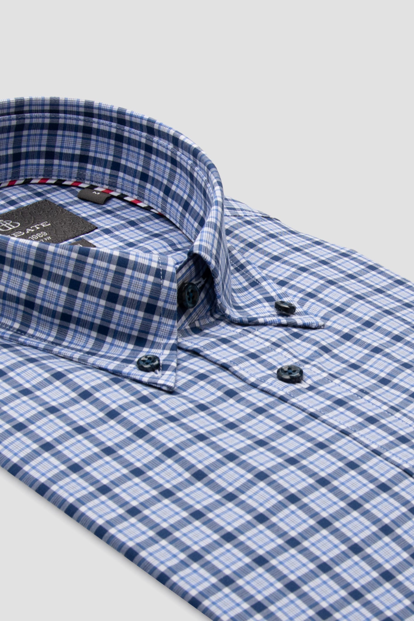 Abbate Aldo Poplin Pamuklu Comfort Fit Lacivert Düğmeli Yaka Erkek Kareli Gömlek