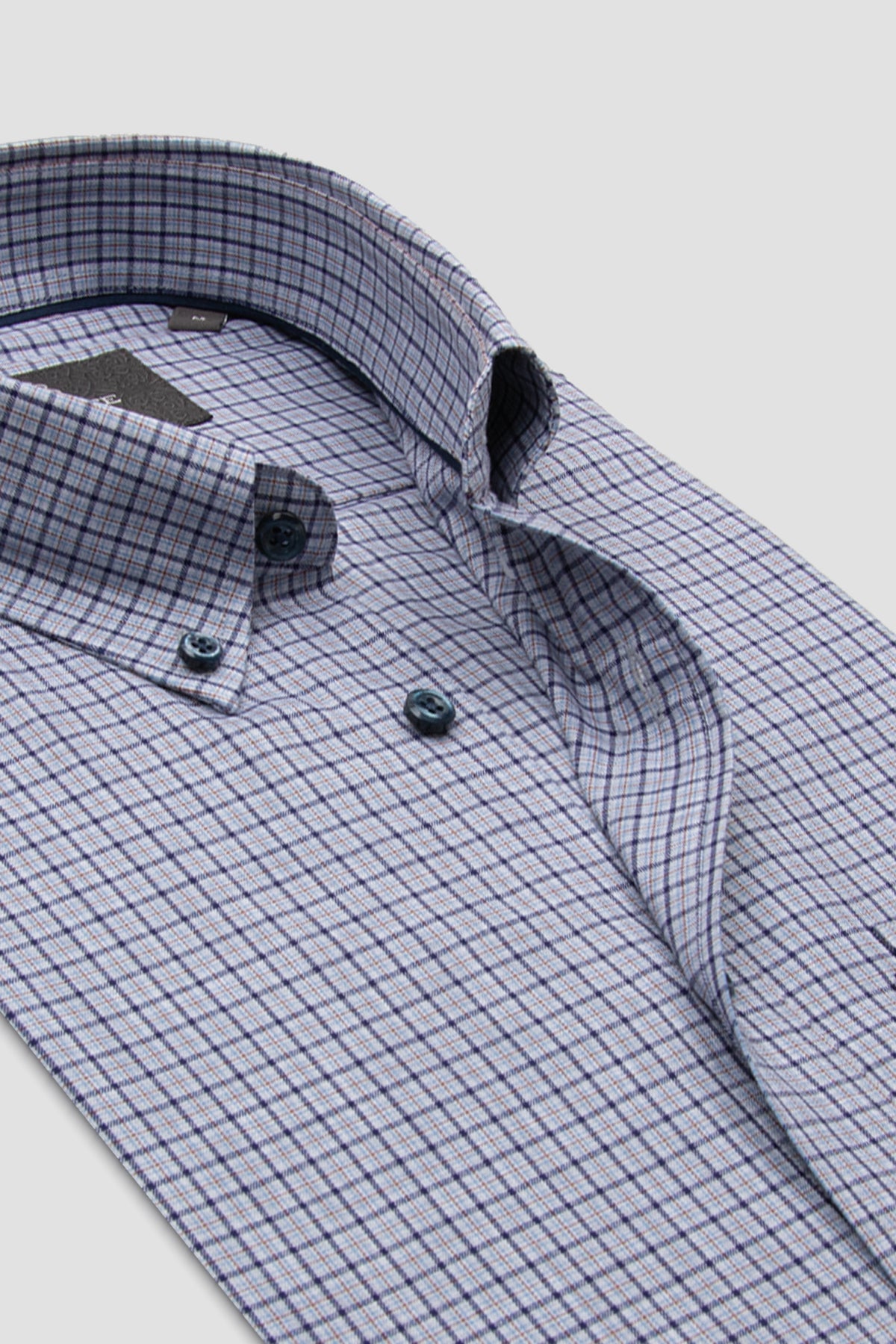 Abbate Aldo Poplin Pamuklu Comfort Fit Lacivert Düğmeli Yaka Erkek Kareli Gömlek