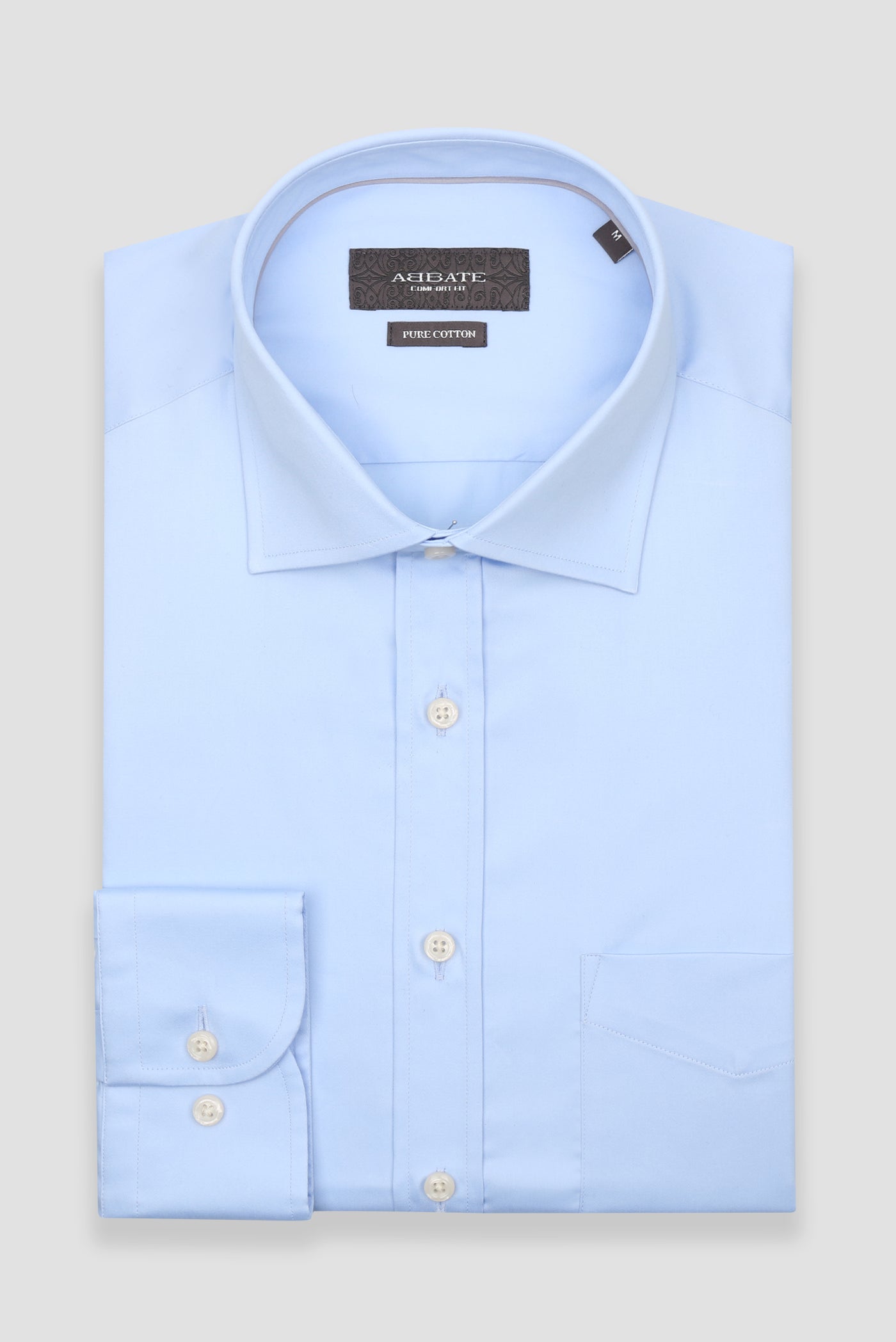 Abbate Leonardo Saten Pamuklu Comfort Fit Açık Mavi Klasik Yaka Erkek Düz Gömlek