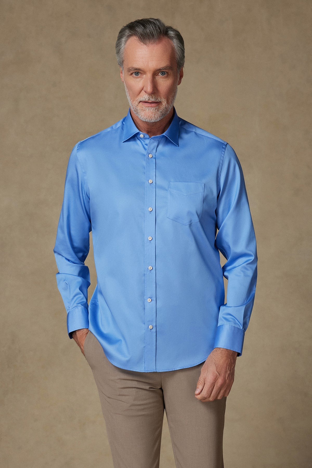 Abbate Leonardo Saten Pamuklu Comfort Fit Koyu Mavi Klasik Yaka Erkek Düz Gömlek