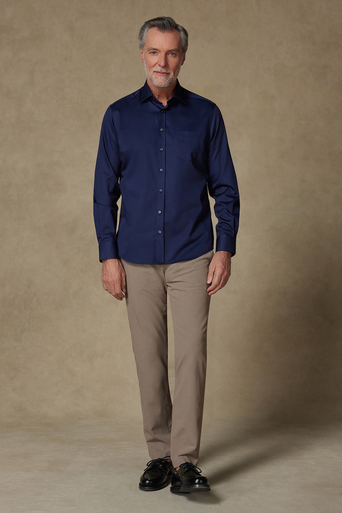 Abbate Leonardo Saten Pamuklu Comfort Fit Lacivert Klasik Yaka Erkek Düz Gömlek