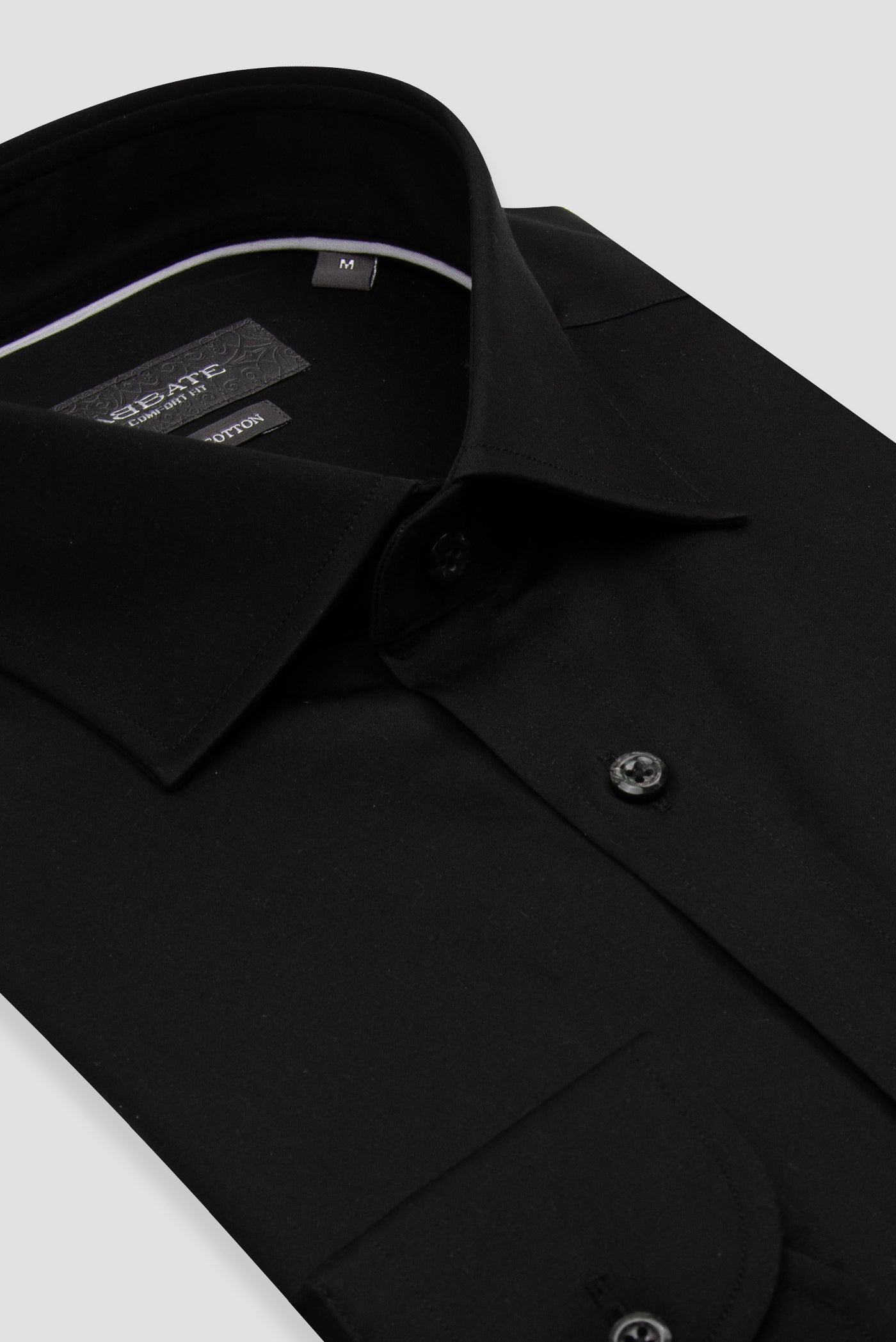 Abbate Leonardo Saten Pamuklu Comfort Fit Siyah Klasik Yaka Erkek Düz Gömlek