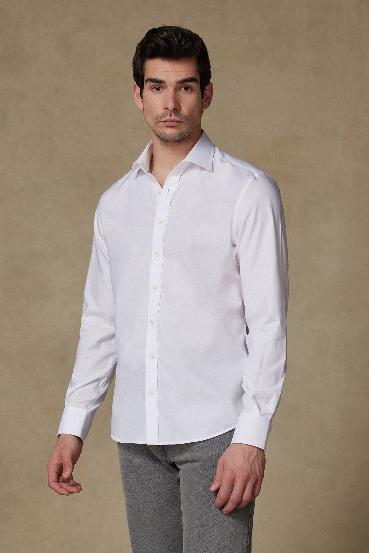 Abbate Enzo Poplin Stretch Pamuk Karışımlı Slim Fit Beyaz Klasik Yaka Erkek Düz Gömlek