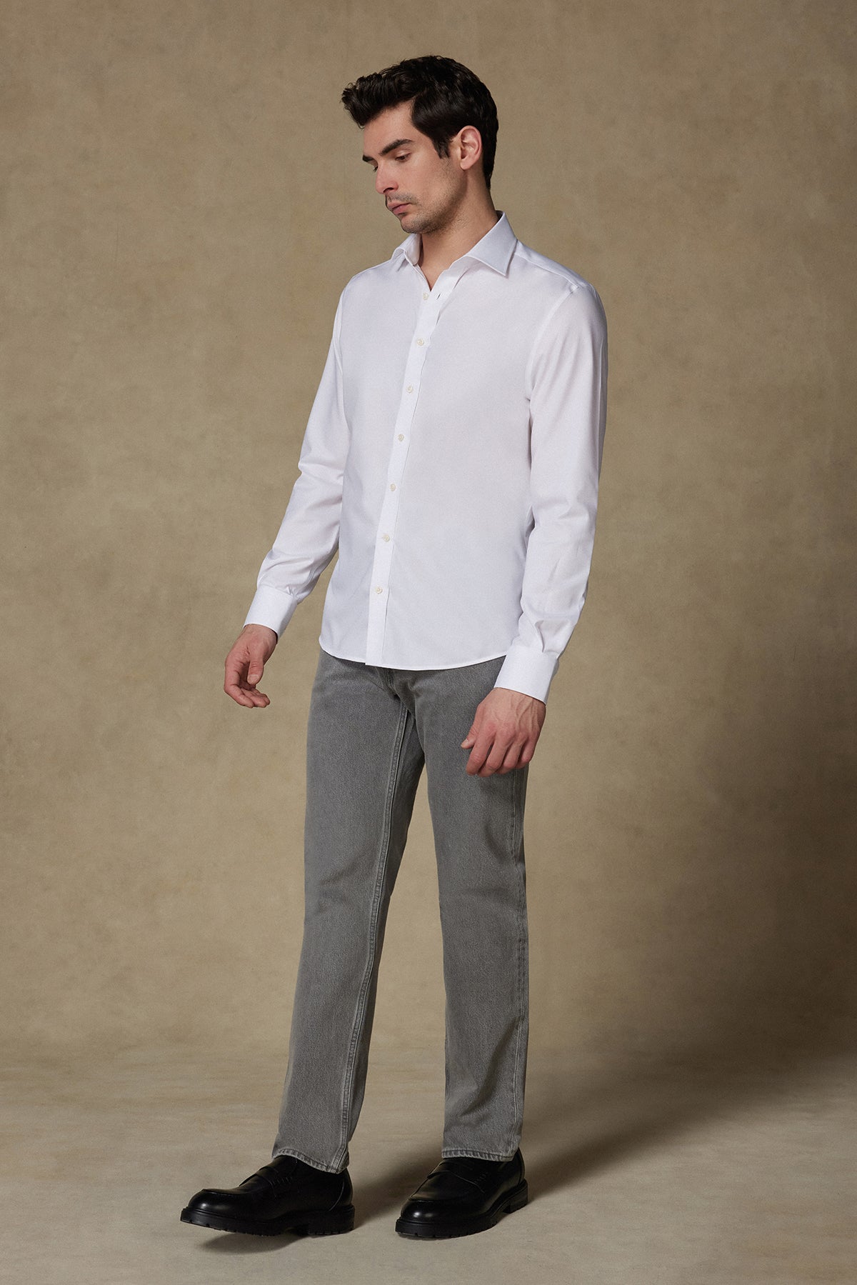 Abbate Enzo Poplin Stretch Pamuk Karışımlı Slim Fit Beyaz Klasik Yaka Erkek Düz Gömlek