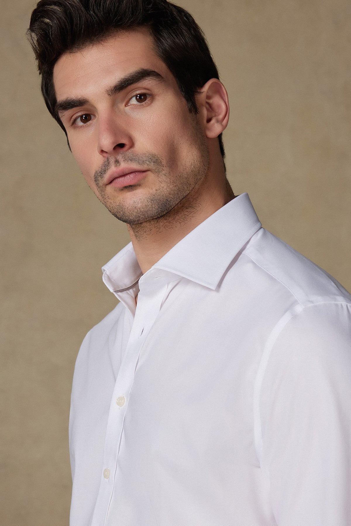 Abbate Enzo Poplin Stretch Pamuk Karışımlı Slim Fit Beyaz Klasik Yaka Erkek Düz Gömlek