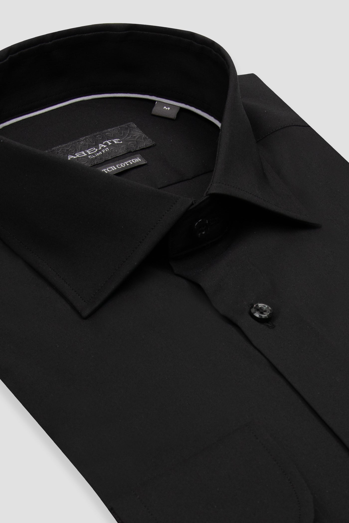 Abbate Enzo Poplin Stretch Pamuk Karışımlı Slim Fit Siyah Klasik Yaka Erkek Düz Gömlek