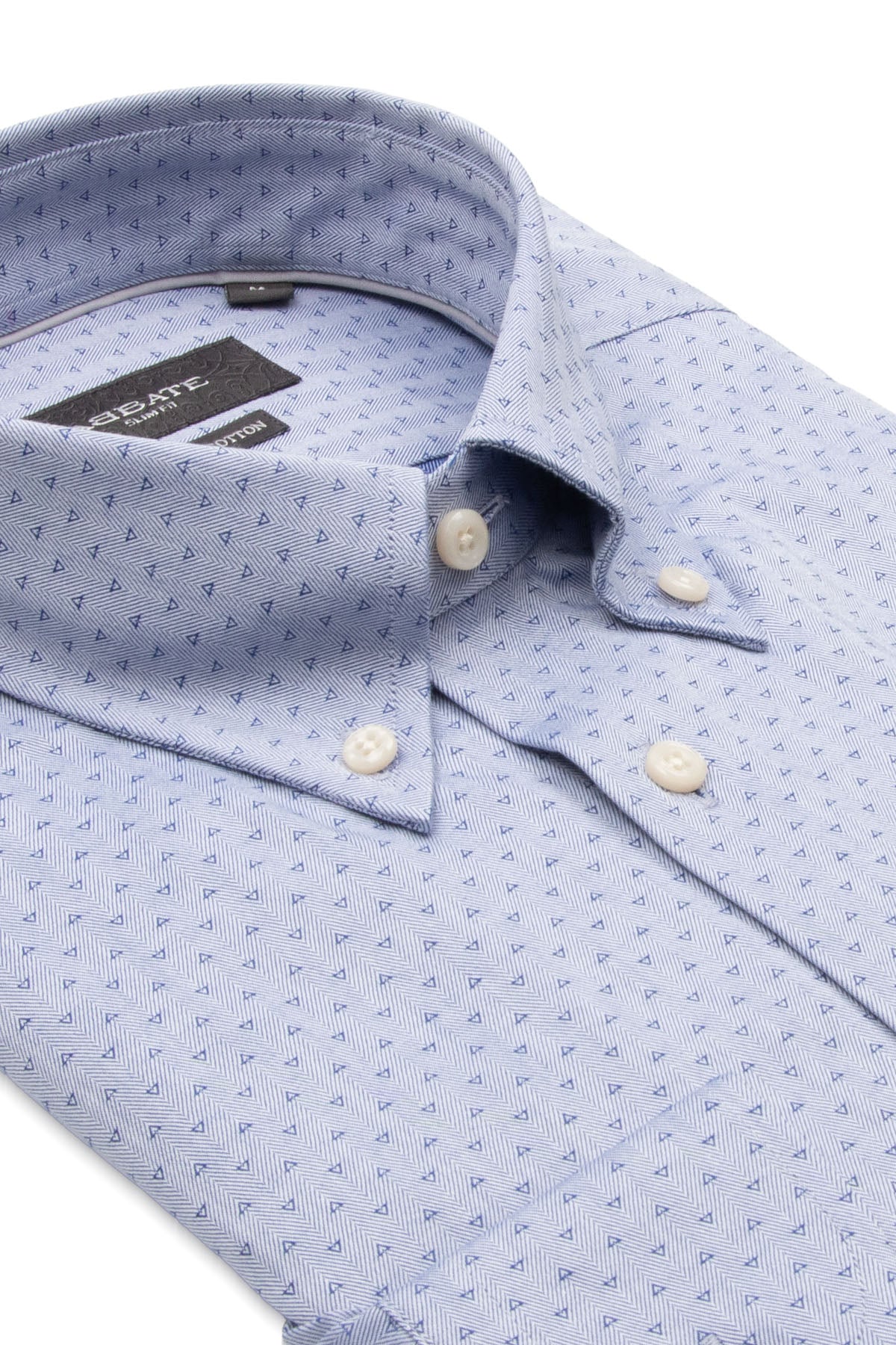 Abbate Carlo Armür Pamuklu Slim Fit Mavi Düğmeli Yaka Erkek Baskılı Gömlek