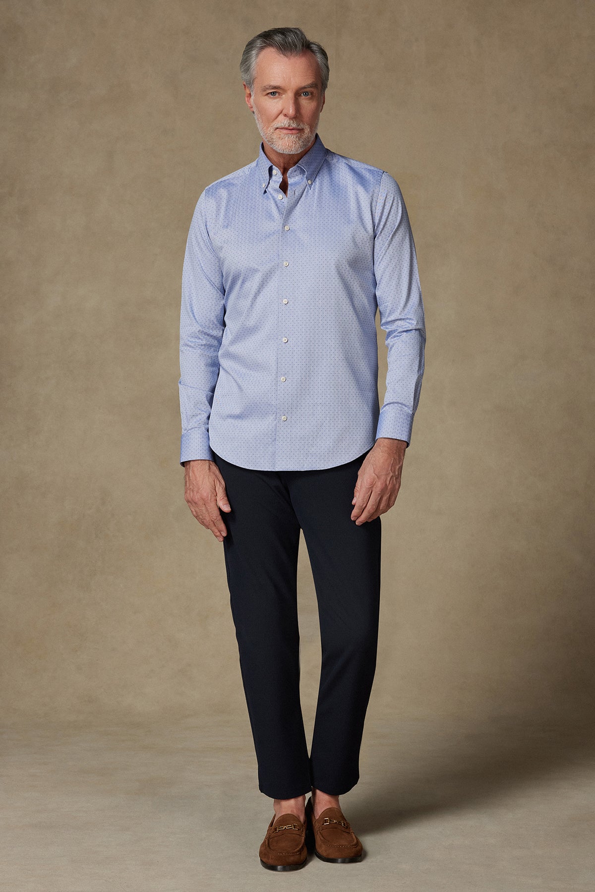 Abbate Carlo Armür Pamuklu Slim Fit Mavi Düğmeli Yaka Erkek Baskılı Gömlek