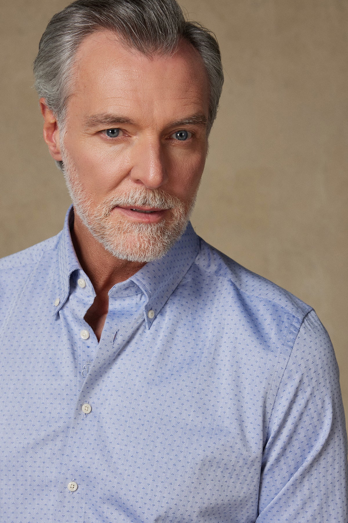 Abbate Carlo Armür Pamuklu Slim Fit Mavi Düğmeli Yaka Erkek Baskılı Gömlek