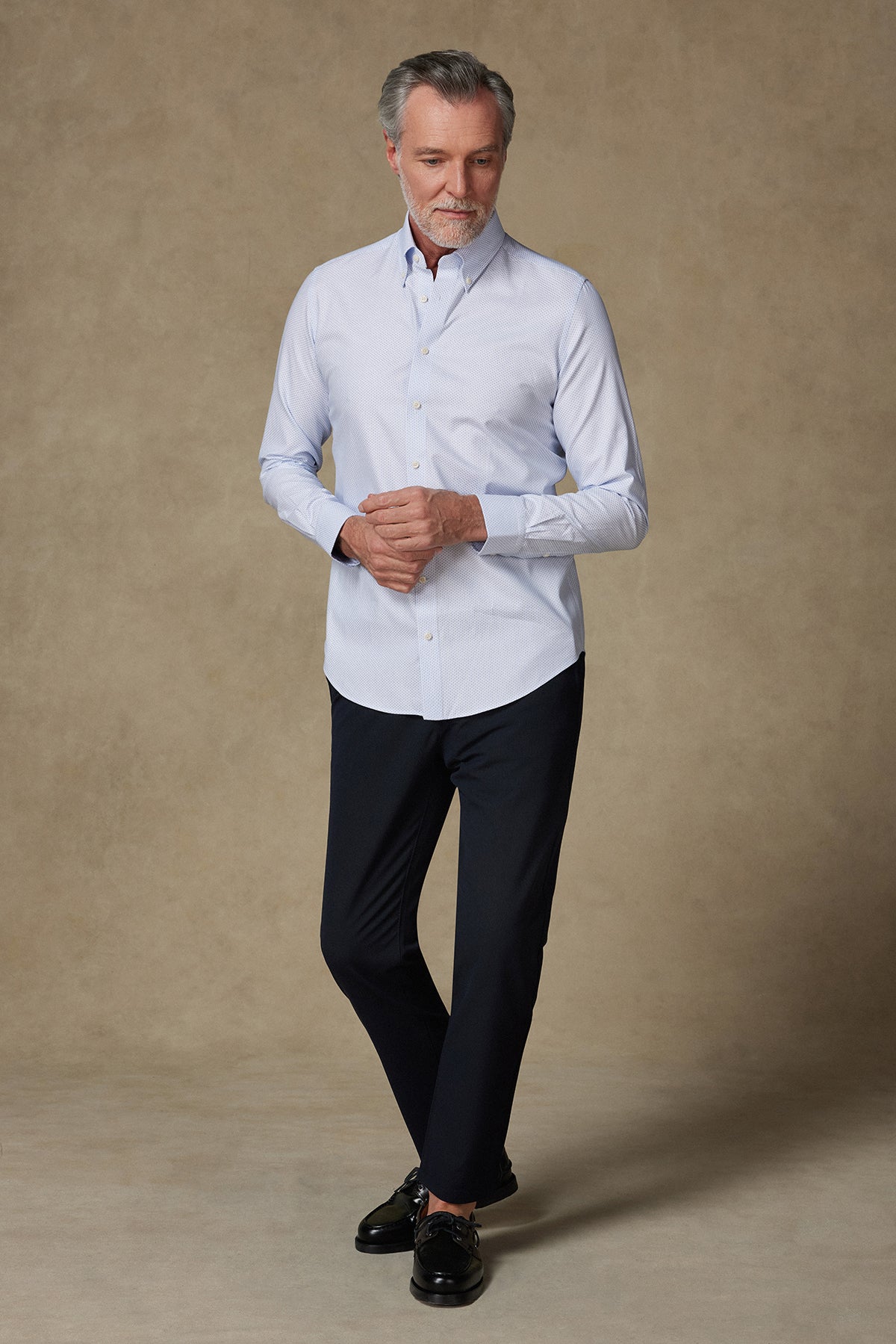 Abbate Carlo Armür Pamuklu Slim Fit Açık Mavi Düğmeli Yaka Erkek Baskılı Gömlek