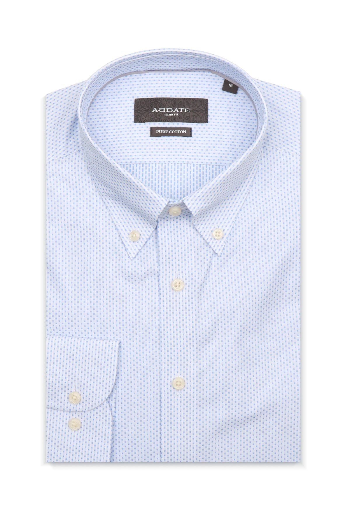 Abbate Carlo Armür Pamuklu Slim Fit Açık Mavi Düğmeli Yaka Erkek Baskılı Gömlek
