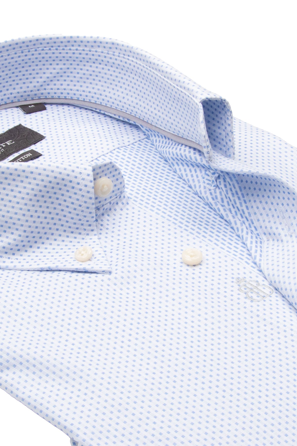 Abbate Carlo Armür Pamuklu Slim Fit Açık Mavi Düğmeli Yaka Erkek Baskılı Gömlek