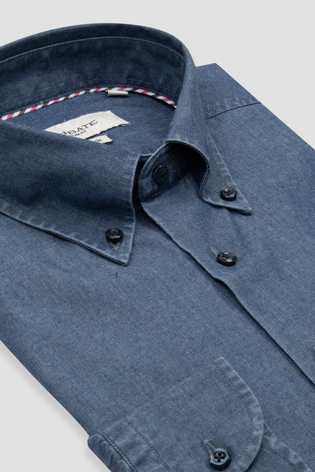 Abbate Carlo Denim (Kot) %100 Pamuk Slim Fit Koyu Mavi Düğmeli Yaka Erkek Düz Gömlek