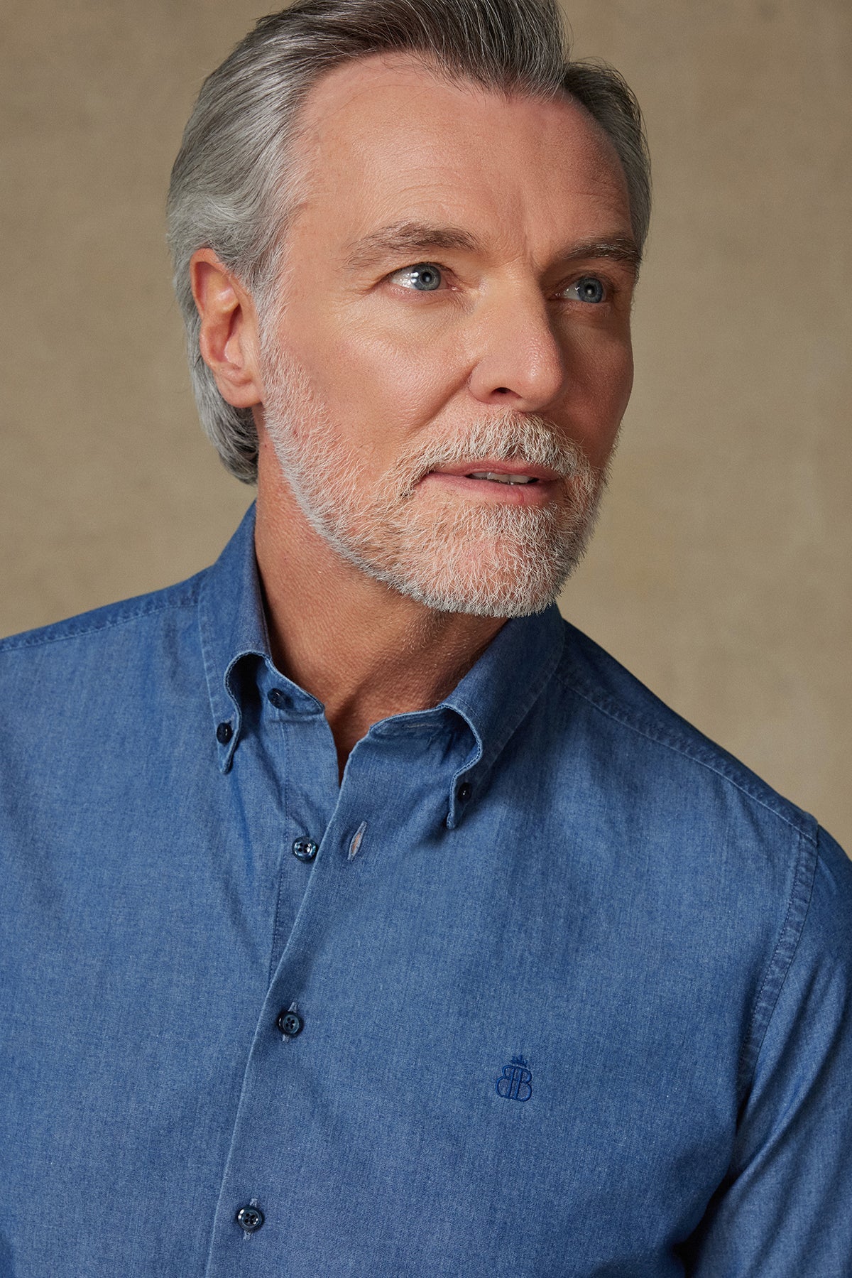 Abbate Carlo Denim Pamuklu Slim Fit Koyu Mavi Düğmeli Yaka Erkek Düz Gömlek