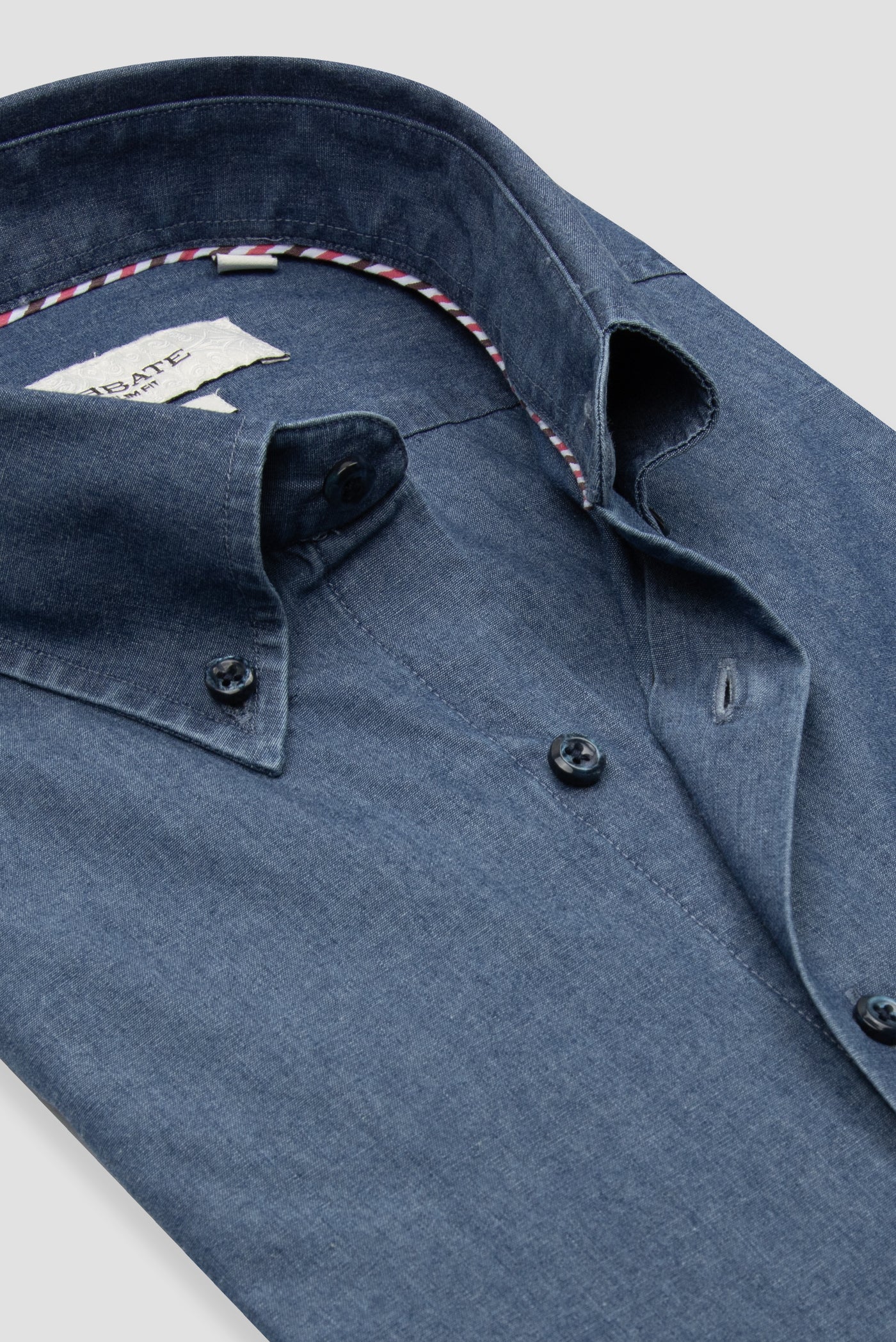 Abbate Carlo Denim Pamuklu Slim Fit Koyu Mavi Düğmeli Yaka Erkek Düz Gömlek