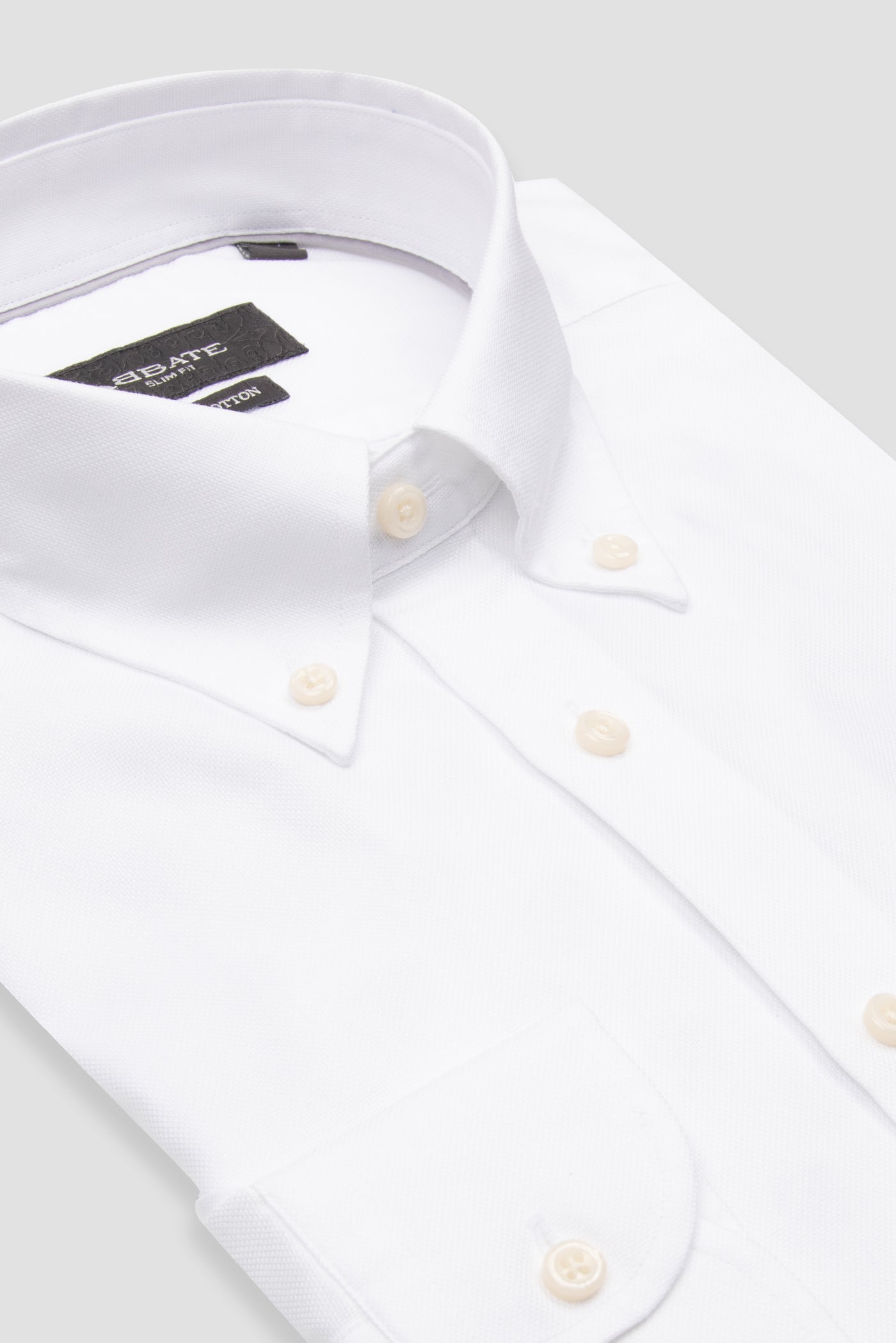 Abbate Carlo Royal Oxford Kolay Ütülenebilir %100 Pamuklu Slim Fit Beyaz Düğmeli Yaka Erkek Düz Gömlek