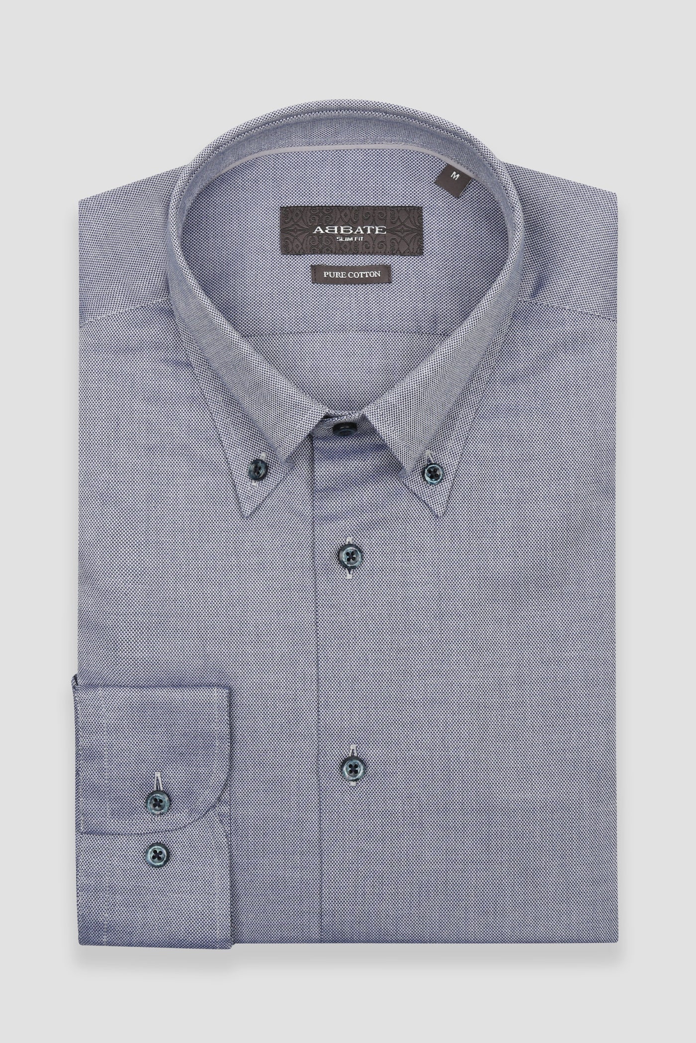 Abbate Carlo Royal Oxford Pamuklu Slim Fit Mavi Düğmeli Yaka Erkek Düz Gömlek