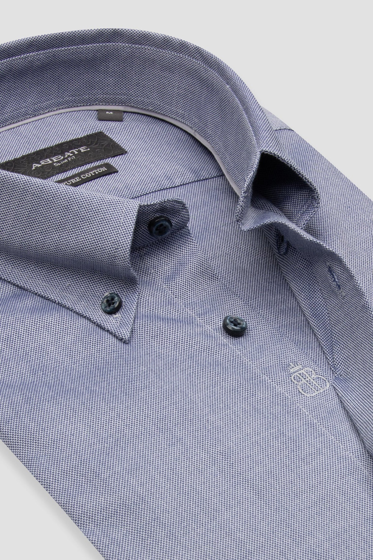Abbate Carlo Royal Oxford Kolay Ütülenebilir %100 Pamuklu Slim Fit Mavi Düğmeli Yaka Erkek Düz Gömlek