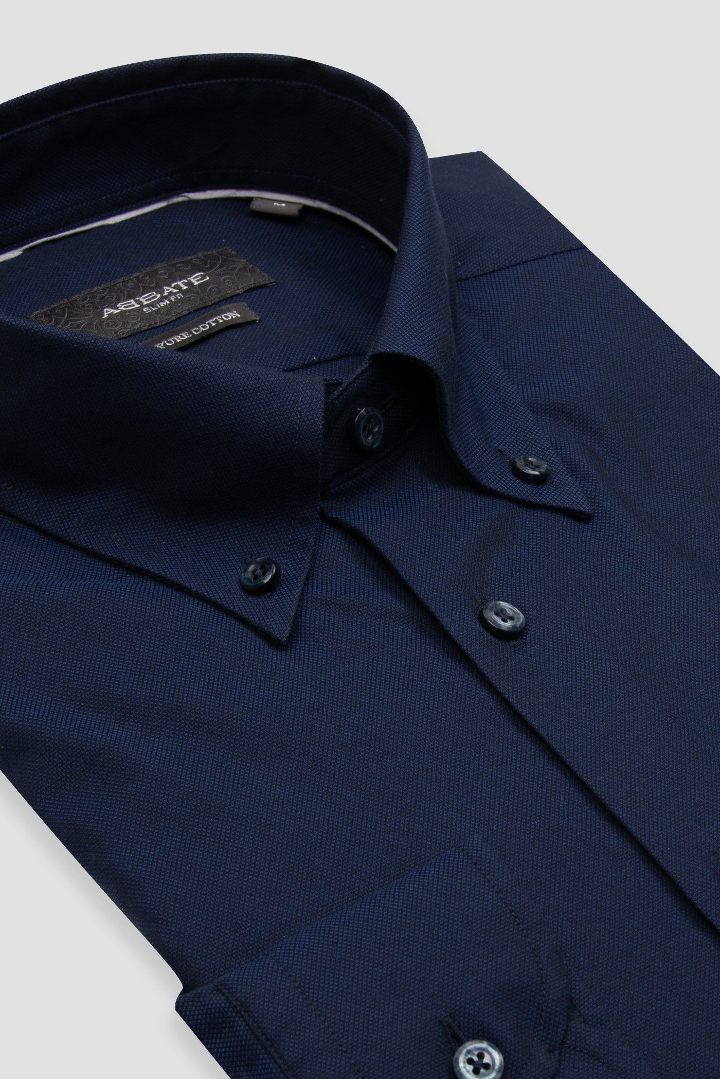 Abbate Carlo Royal Oxford Kolay Ütülenebilir %100 Pamuklu Slim Fit Lacivert Düğmeli Yaka Erkek Düz Gömlek