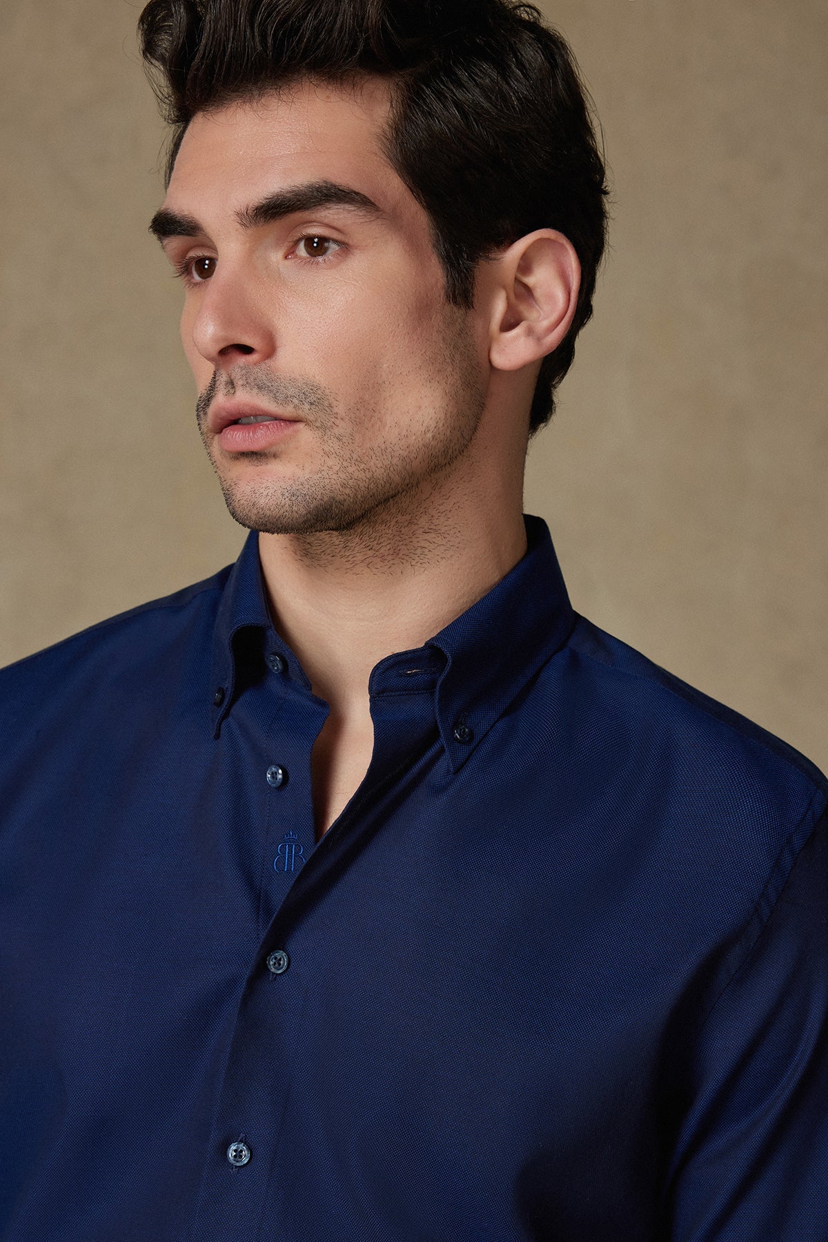 Abbate Carlo Royal Oxford Pamuklu Slim Fit Lacivert Düğmeli Yaka Erkek Düz Gömlek