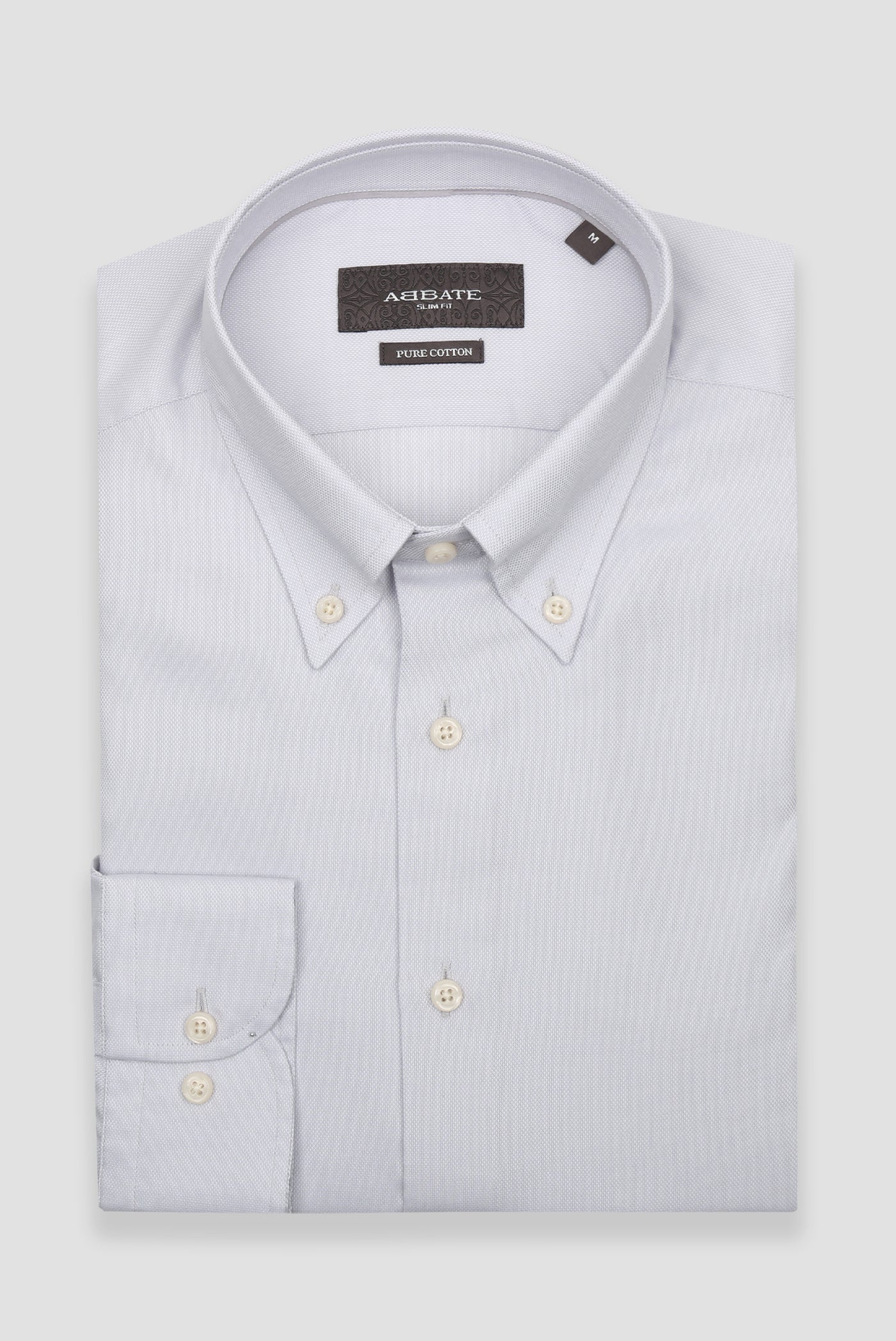 Abbate Carlo Royal Oxford Kolay Ütülenebilir %100 Pamuklu Slim Fit Açık Gri Düğmeli Yaka Erkek Düz Gömlek