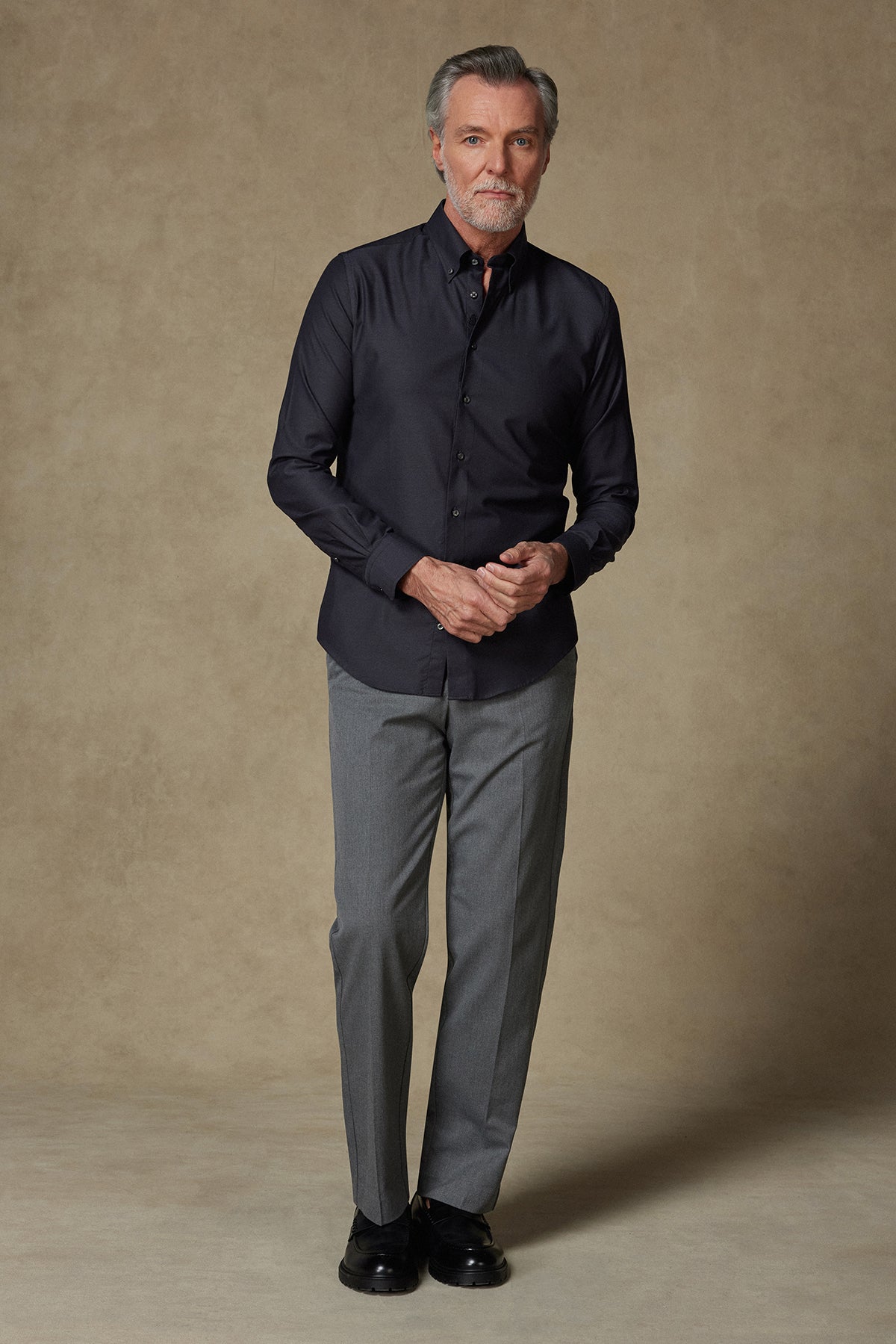 Abbate Carlo Royal Oxford Pamuklu Slim Fit Siyah Düğmeli Yaka Erkek Düz Gömlek