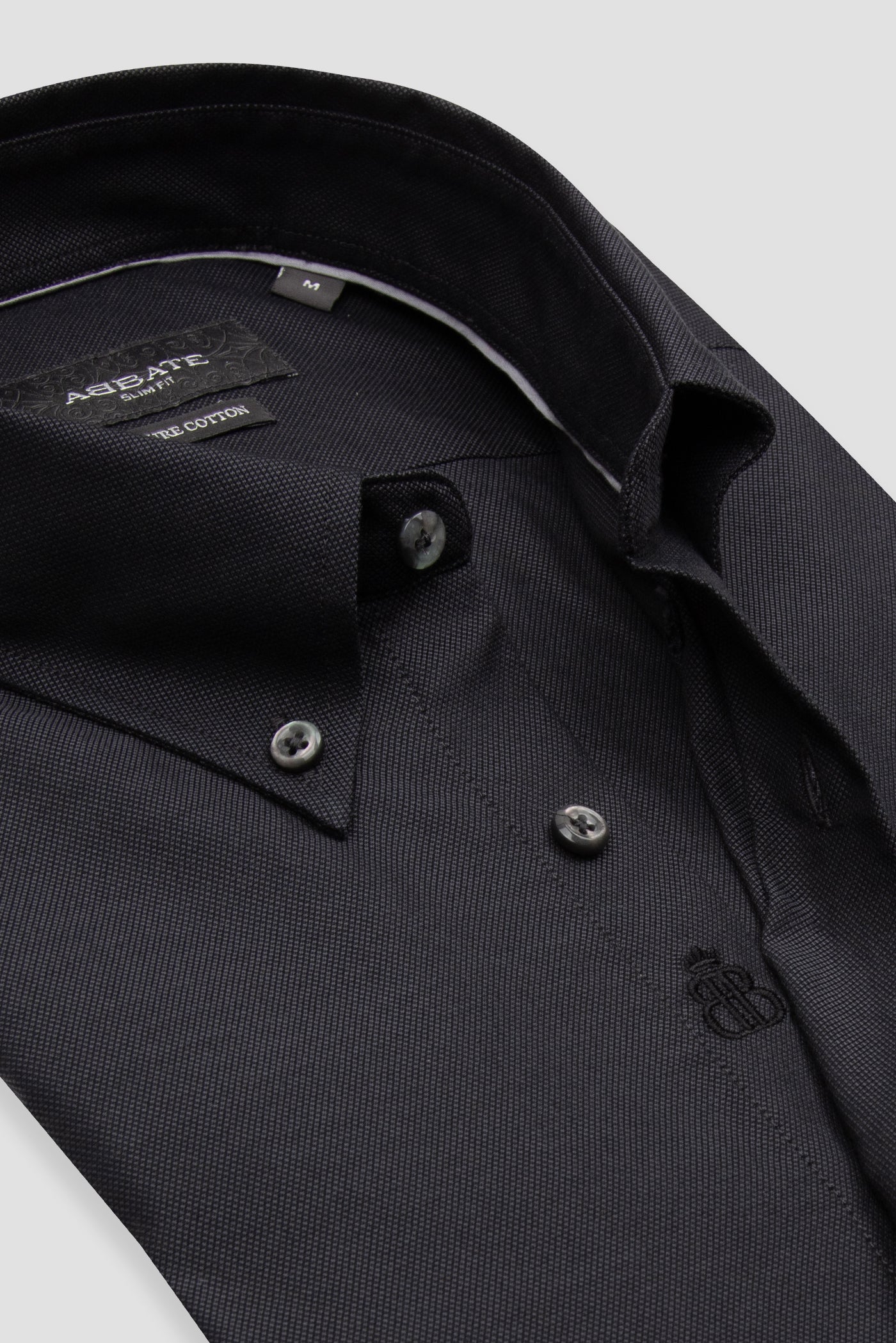 Abbate Carlo Royal Oxford Kolay Ütülenebilir %100 Pamuklu Slim Fit Siyah Düğmeli Yaka Erkek Düz Gömlek