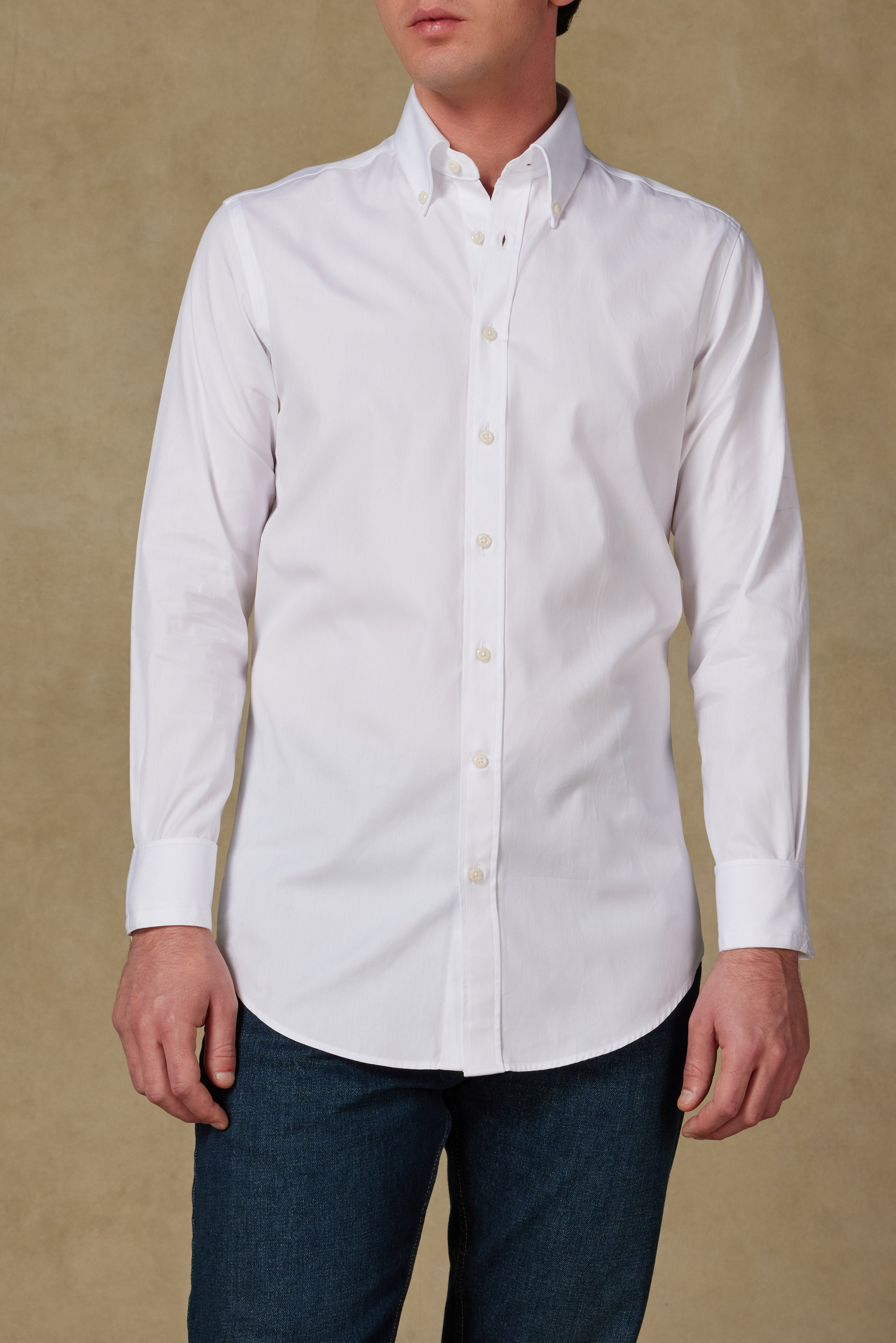 Abbate Carlo Royal Oxford Pamuklu Slim Fit Beyaz Düğmeli Yaka Erkek Düz Gömlek